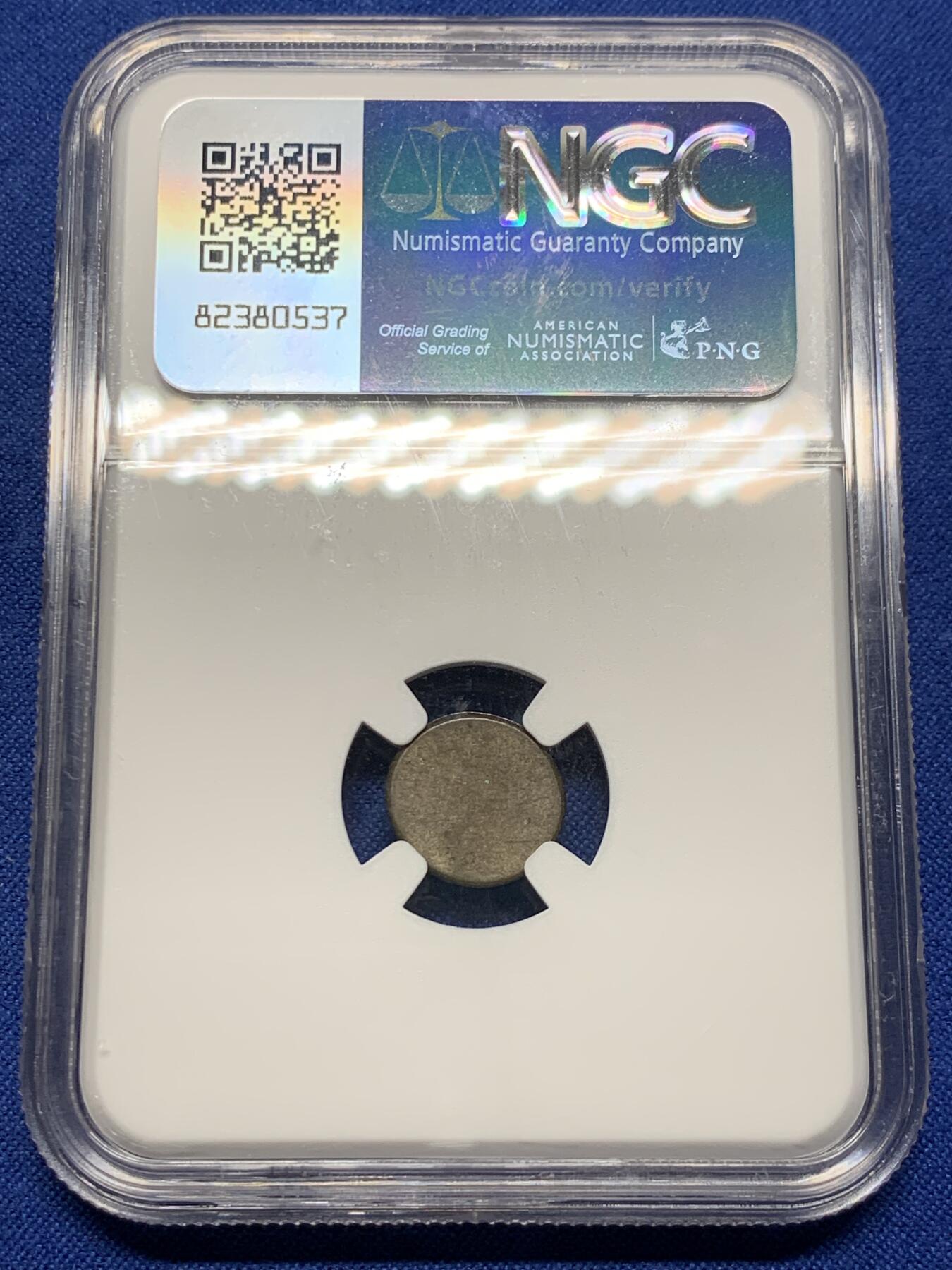 《竞宝斋》第439场 周日，周一，周二 3场连拍 （全场包邮） NGC AU55 柬埔寨1600年-1860年神鸟2PE银币，打制上佳，带光美品