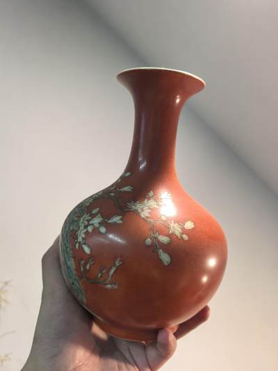 老粉彩凤鸟瓷瓶