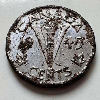 🌹外币初藏🌹🐯2025年第129场  每周二四六晚8️⃣点 接代拍 - 加拿大1945年二战胜利五分铁币 除锈剂一擦嘎嘎新