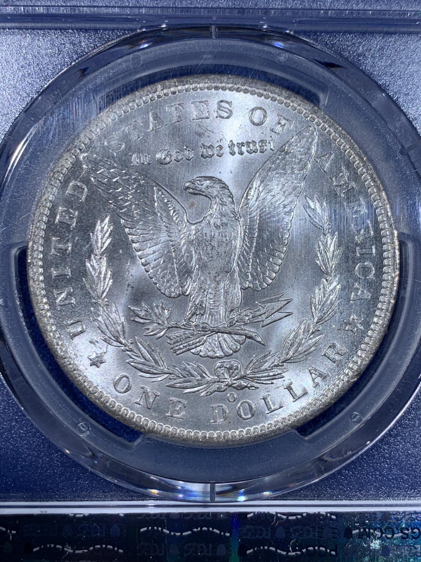 《竞宝斋》第439场 周日，周一，周二 3场连拍 （全场包邮） PCGS MS64 美国1885年摩根1美元银币 淡黄包浆，标准64分状态，转光极佳