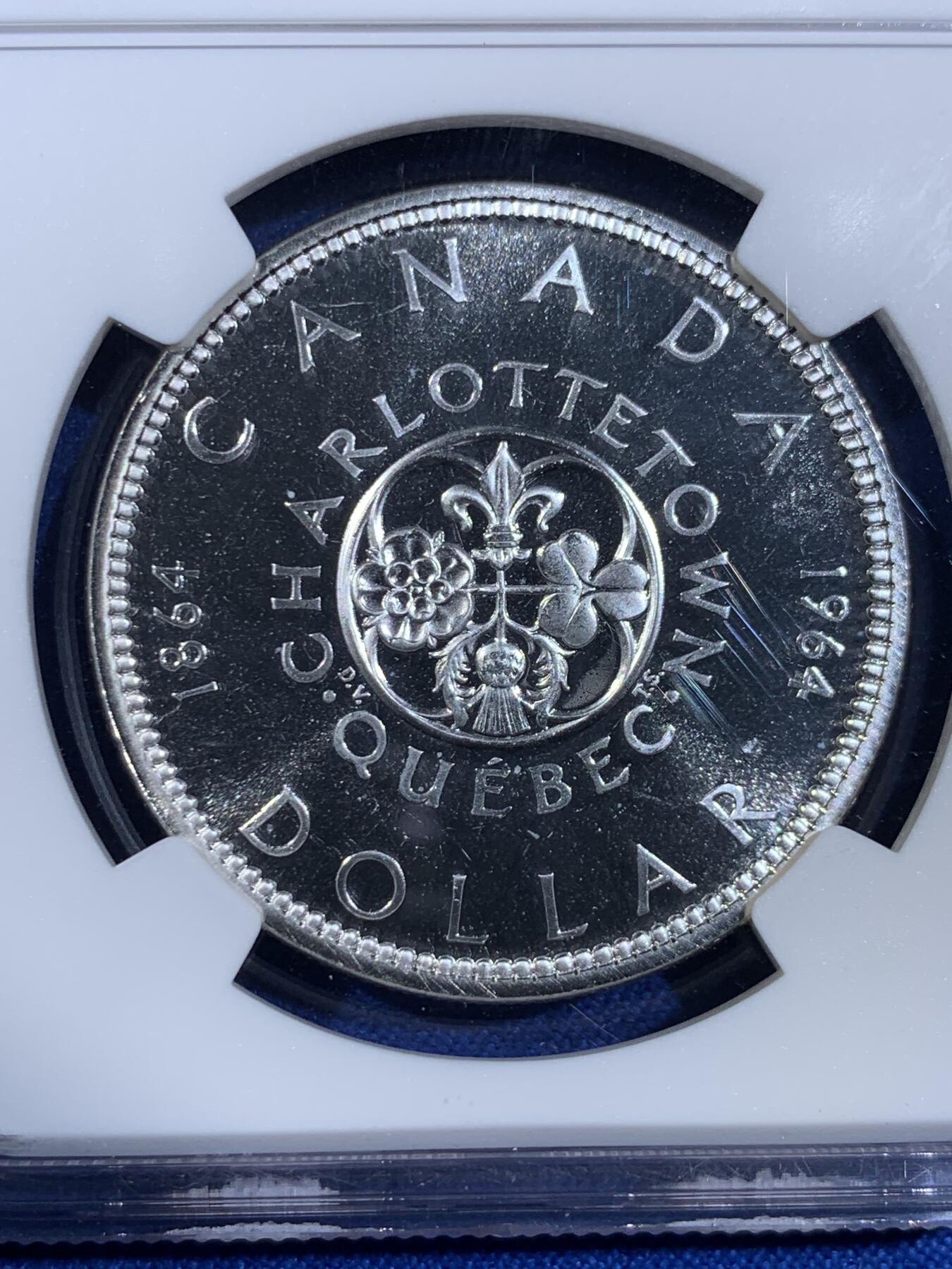 《竞宝斋》第439场 周日，周一，周二 3场连拍 （全场包邮） NGC PL65CAMEO 加拿大1964年夏洛特敦百年纪念银币 1元精制币