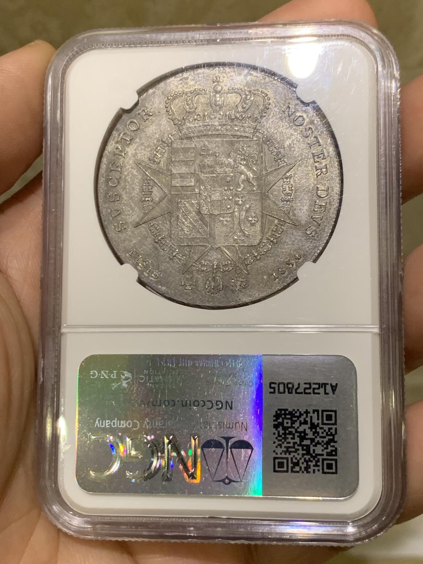 《竞宝斋》第439场 周日，周一，周二 3场连拍 （全场包邮） NGC MS61 意大利托斯卡纳 1834年 利奥波多二世 4Fiorino 罕见品种 打制状态优秀 深打极其少见 意邦核心 成交记录稀缺