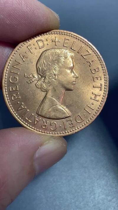 回流1123 英国1964年1便士铜币 伊丽莎白女王/不列颠女神