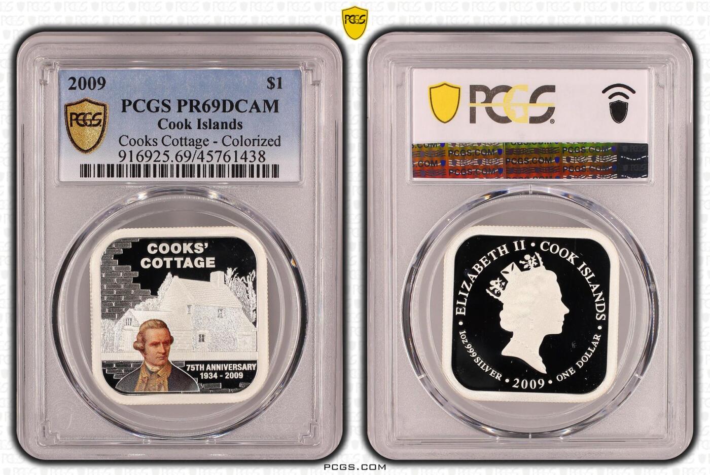 PThappally收藏第54次拍卖，英联邦地区硬币纸币 库克群岛 2009 年 1 元  31.1g  银币 PCGS PR69DCAM 