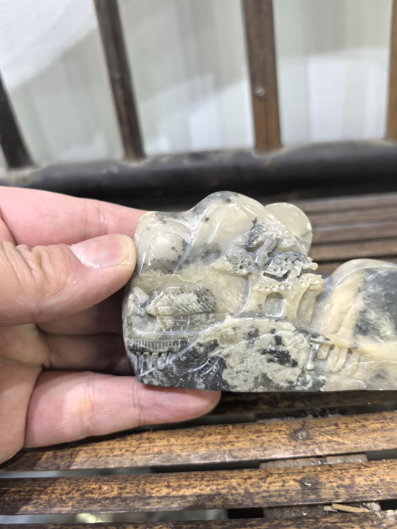 兰馨堂瓷器专场 寿山石高山水墨摆件