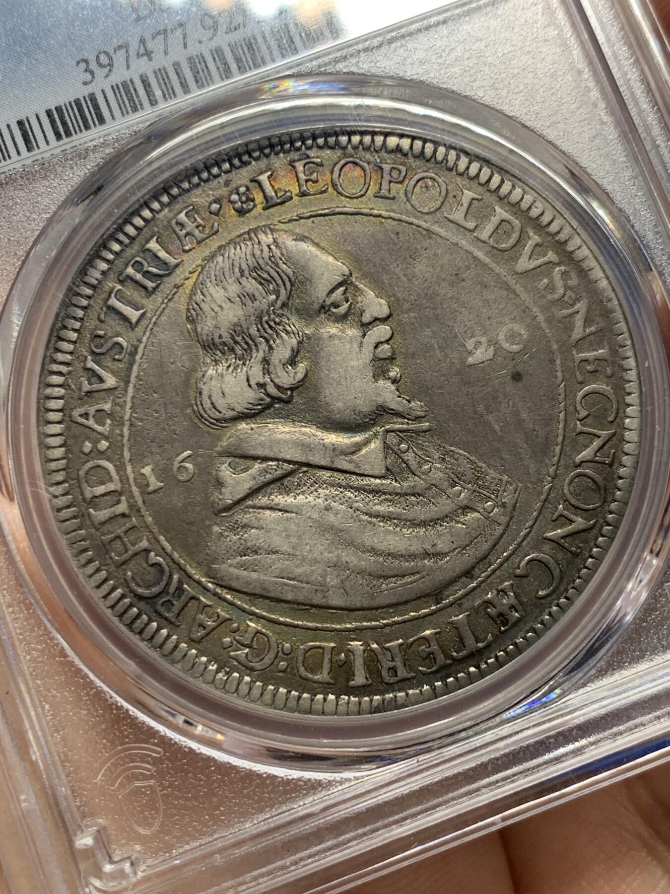 《竞宝斋》第439场 周日，周一，周二 3场连拍 （全场包邮） PCGS XF 1620年神圣罗马帝国利奥波德五世1泰勒银币