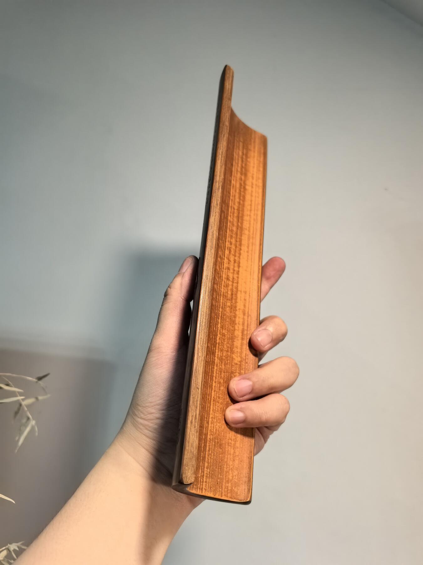 兰馨堂古玩杂项专场 老竹雕诗文合和二仙诗文臂搁镇纸摆件 