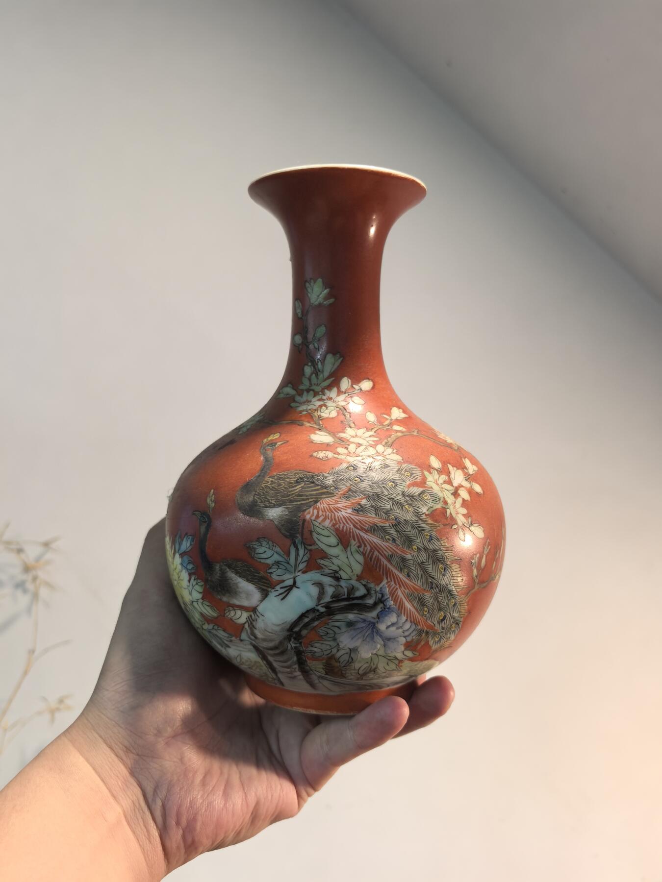 兰馨堂瓷器专场 老粉彩凤鸟瓷瓶