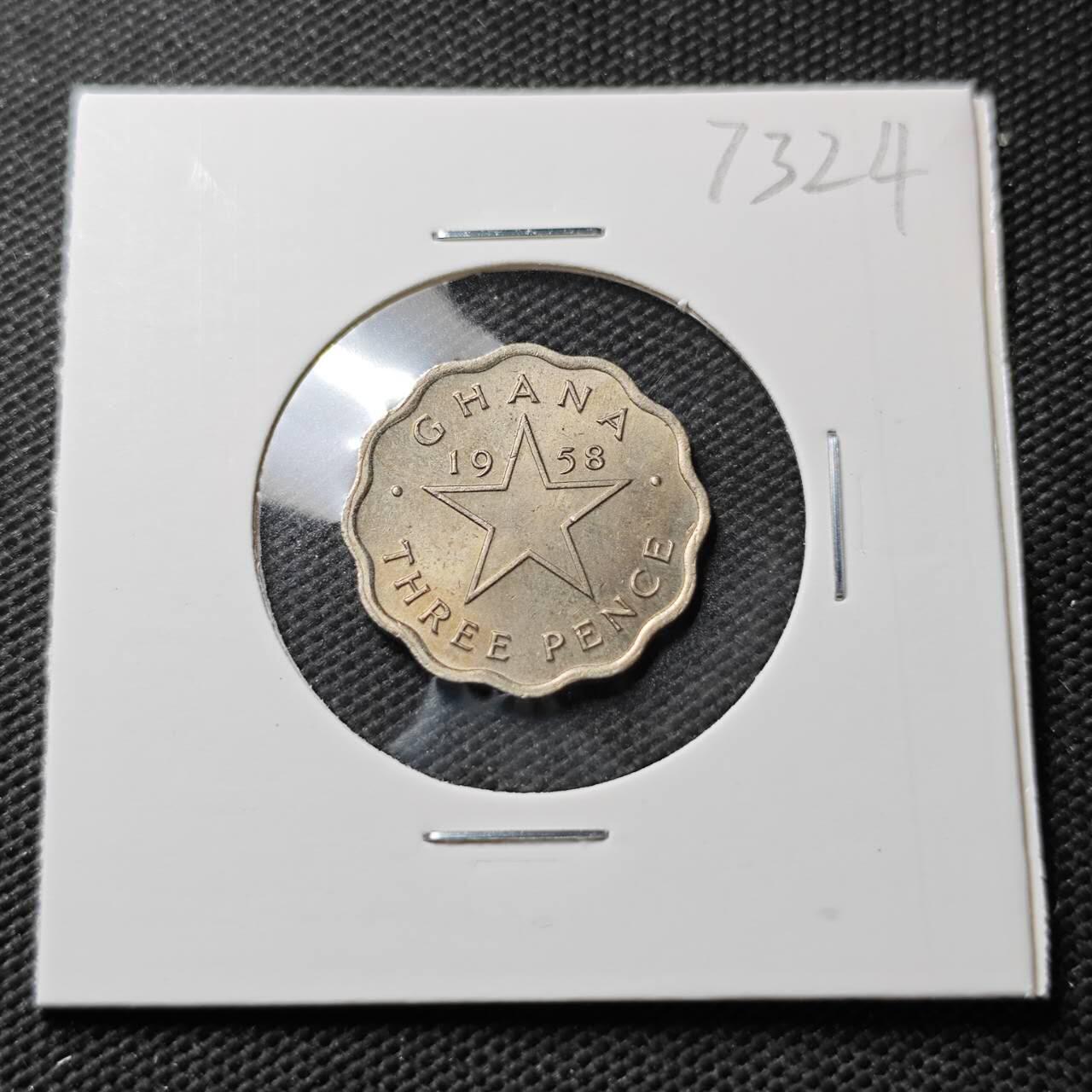 KK钱币收藏小铺  第373场  2月预留时间 周末发货  1958加纳3便士 好品