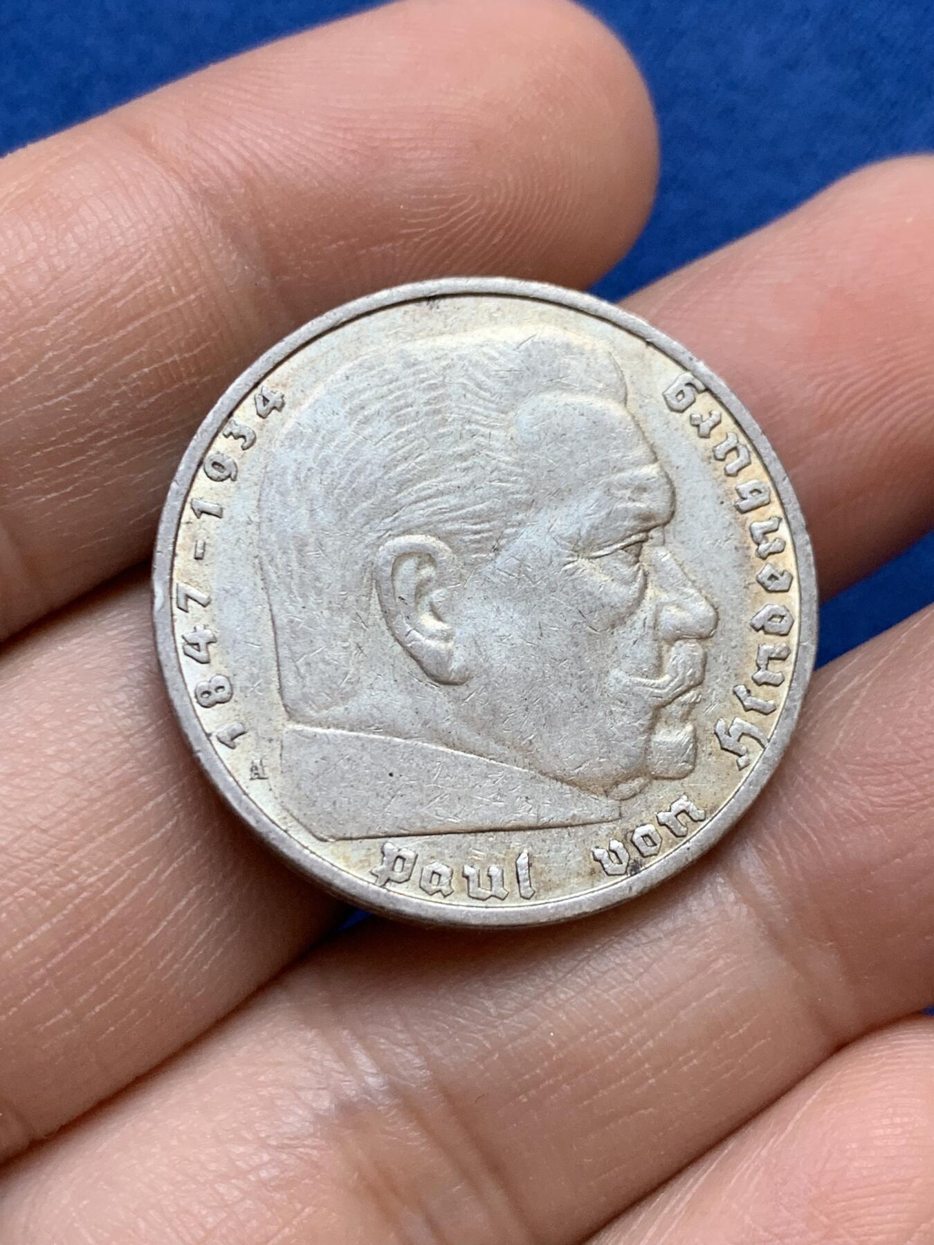 《竞宝斋》第439场 周日，周一，周二 3场连拍 （全场包邮） 德国 1936年 5马克 银币 A厂 风车版