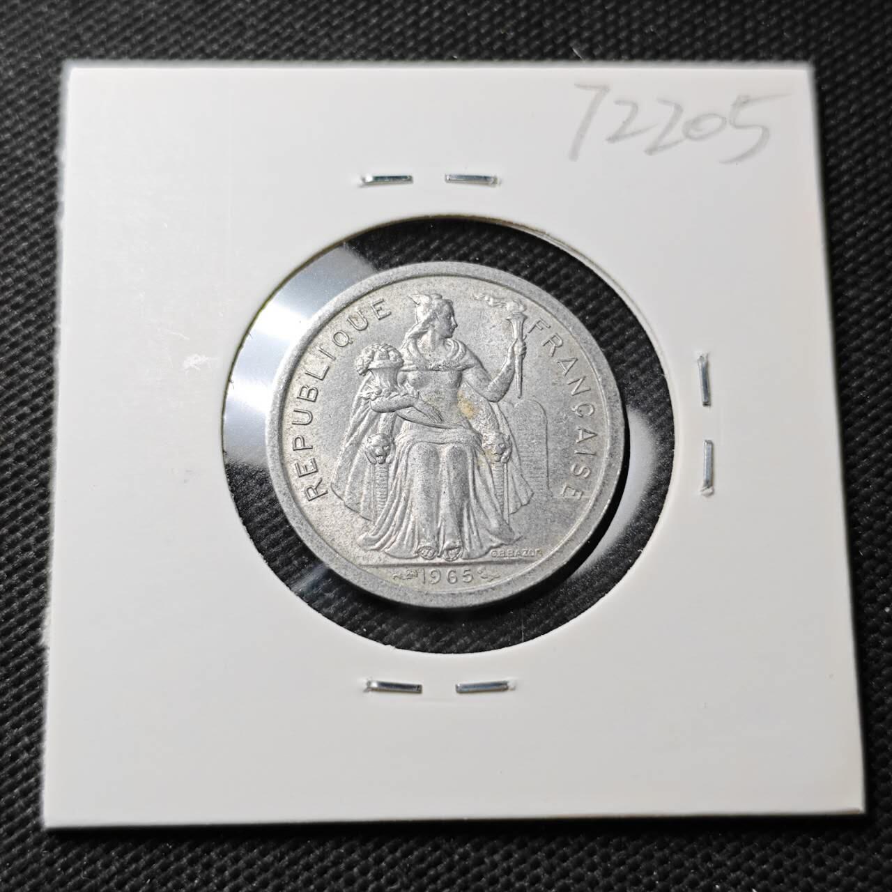 KK钱币收藏小铺  第372场  2月预留时间 周末发货  1965法属波利尼西亚1法郎