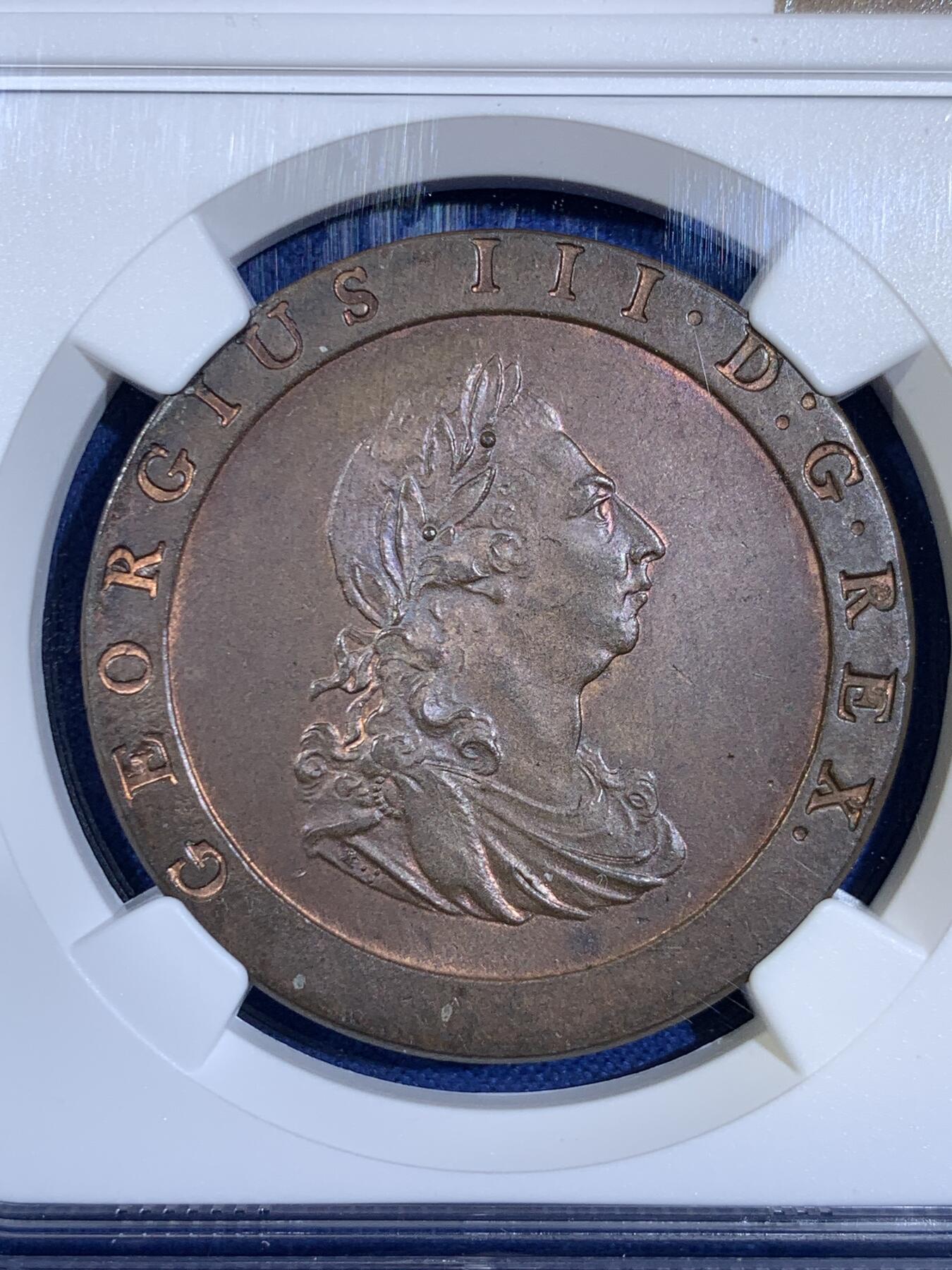 《竞宝斋》第439场 周日，周一，周二 3场连拍 （全场包邮） NGC MS64BN 英国 1797年 SOHO 乔三 车轮1便士铜币 高分品种比起2便士更为少见