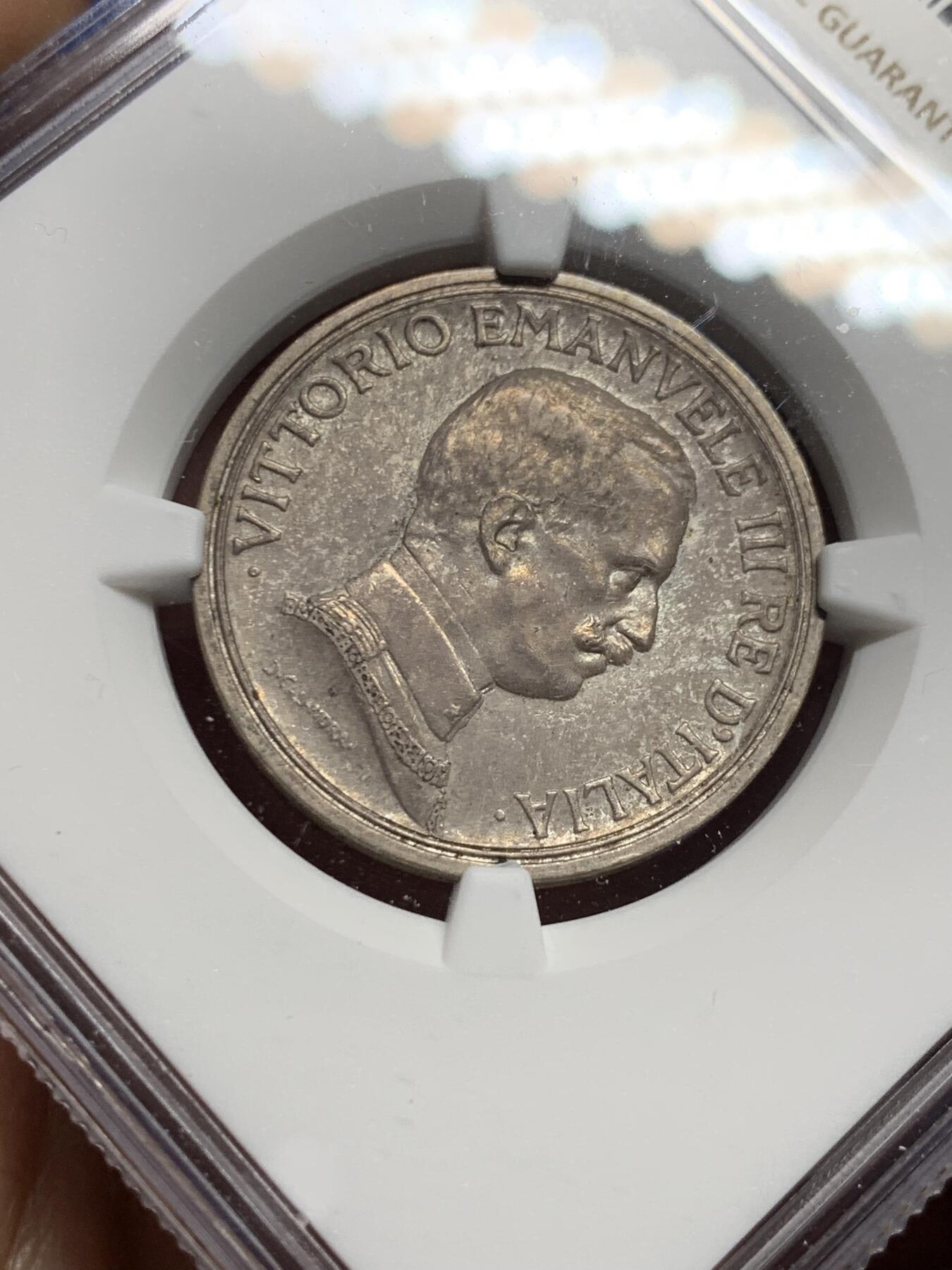 《竞宝斋》第439场 周日，周一，周二 3场连拍 （全场包邮） NGC AU58 意大利 1917年 2里拉 马车 银币 最稀少年份 总量仅为其他年份约1/4 系列难点