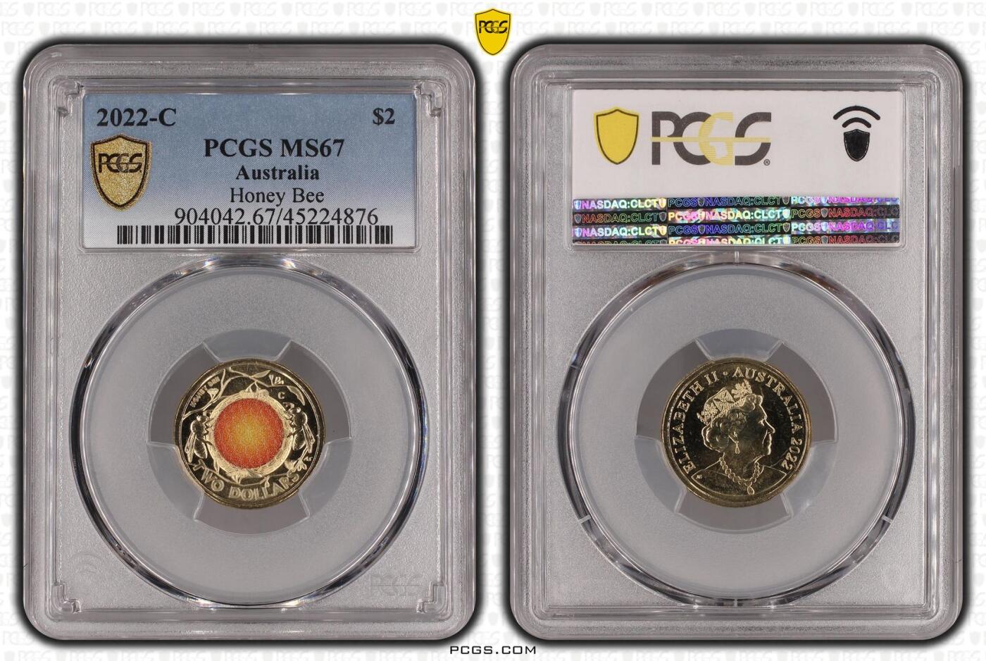 PThappally收藏第54次拍卖，英联邦地区硬币纸币 澳大利亚  2022 年  2 澳元  6.6g  铝青铜币 PCGS MS67