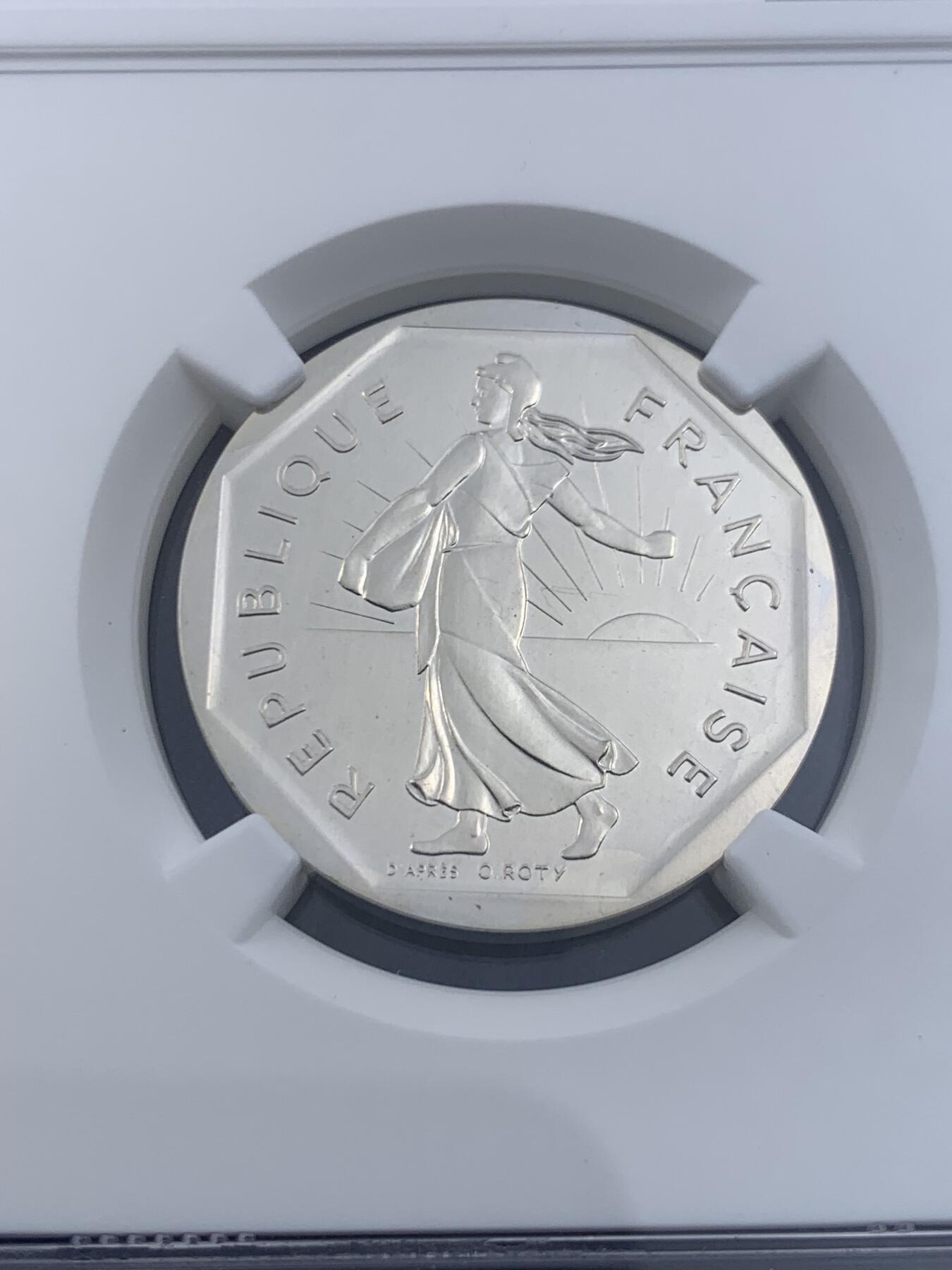 《竞宝斋》第439场 周日，周一，周二 3场连拍 （全场包邮） NGC PF65 法国第五共和国 1980年 2法郎加厚精制银币 资料显示发行量仅820枚