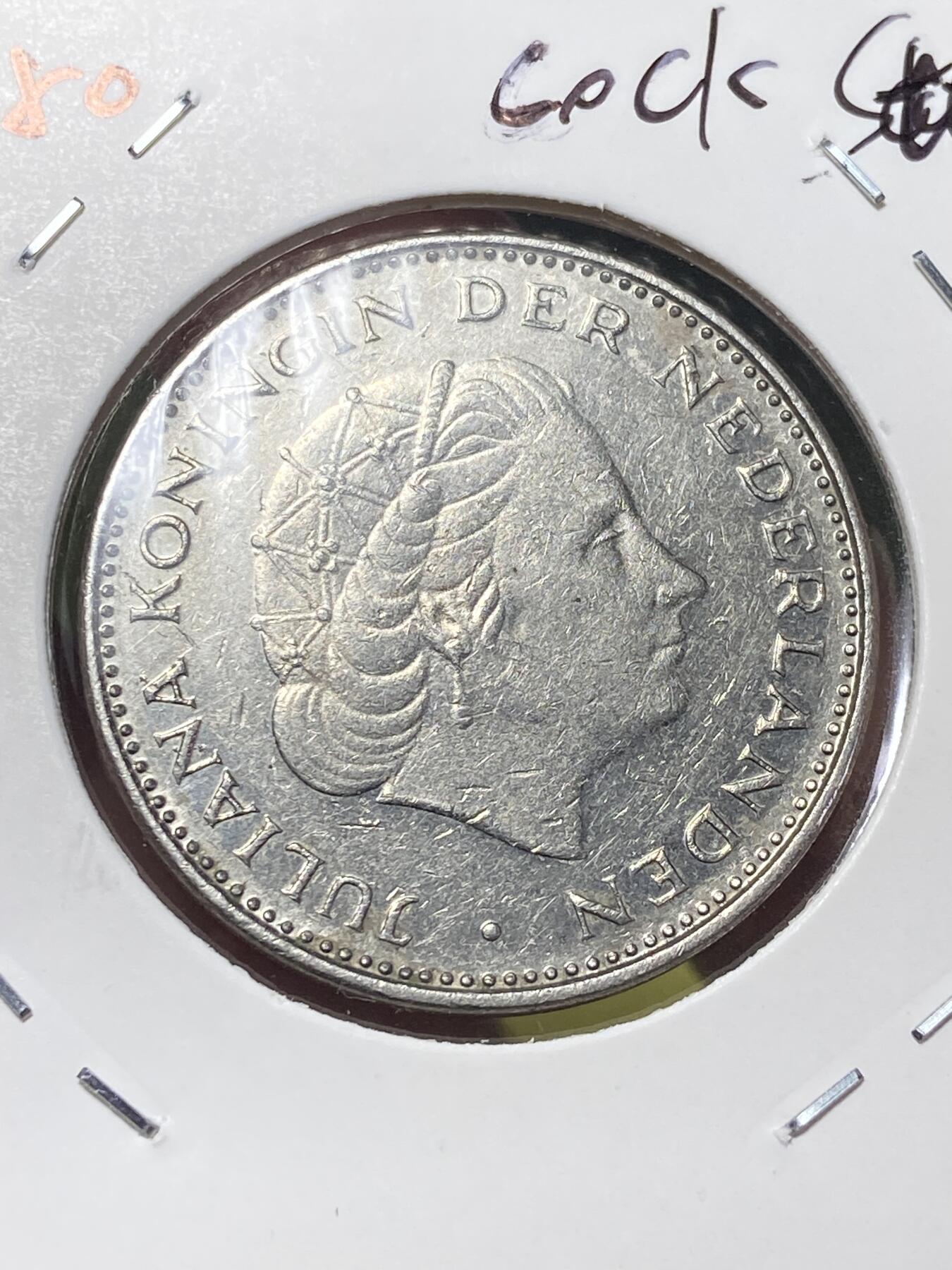 2025年第一百三十场(总第一百五十六场）外国好品纸夹散币场(免佣金) 荷兰🇳🇱1980年2.5盾(朱丽安娜女王退位年，第二版关门年，Cock and star–鸡加星标)