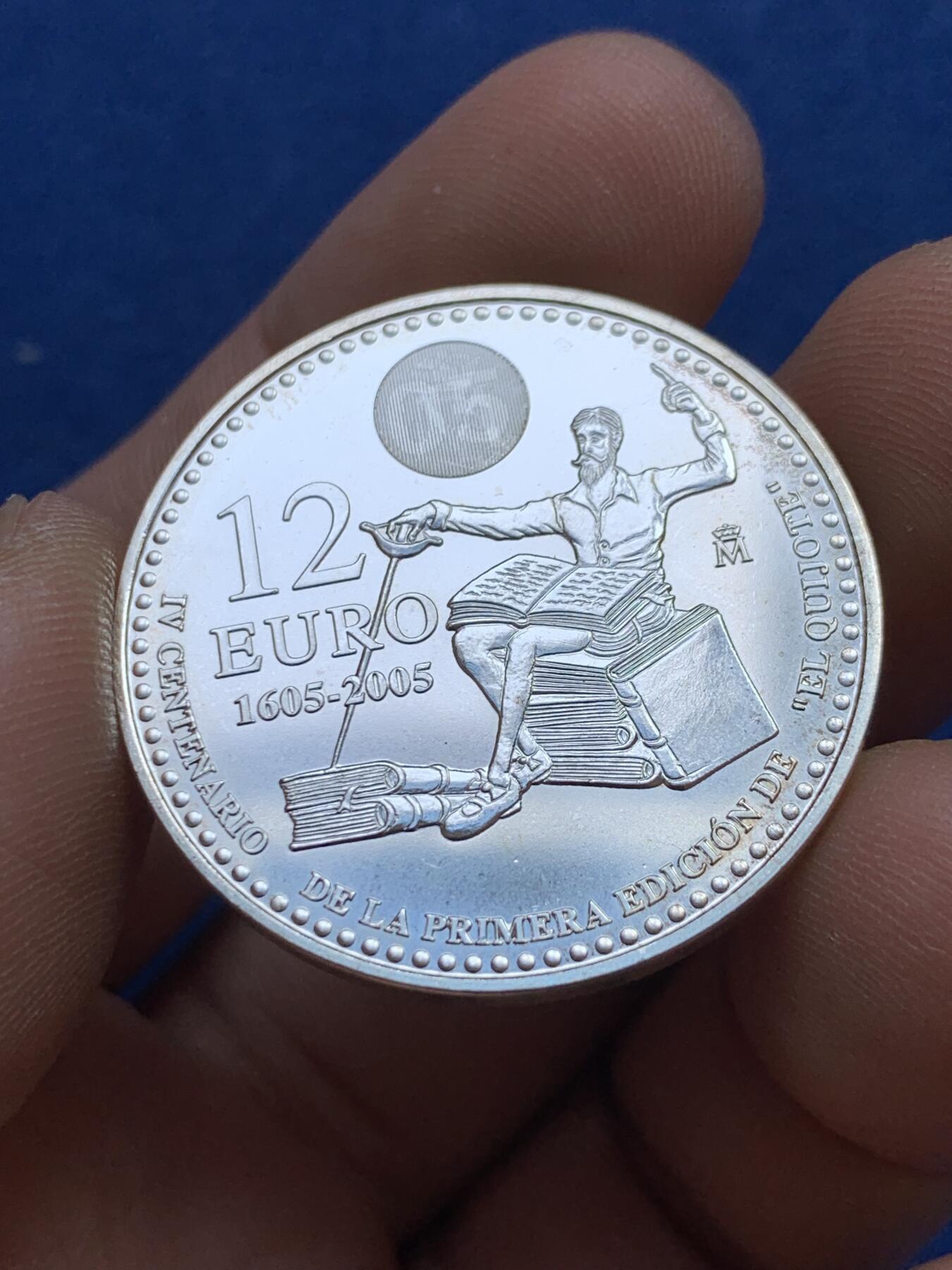 《竞宝斋》第439场 周日，周一，周二 3场连拍 （全场包邮） 西班牙2005年面值兑换系列-唐吉可德12欧元普制银币 18克 925银