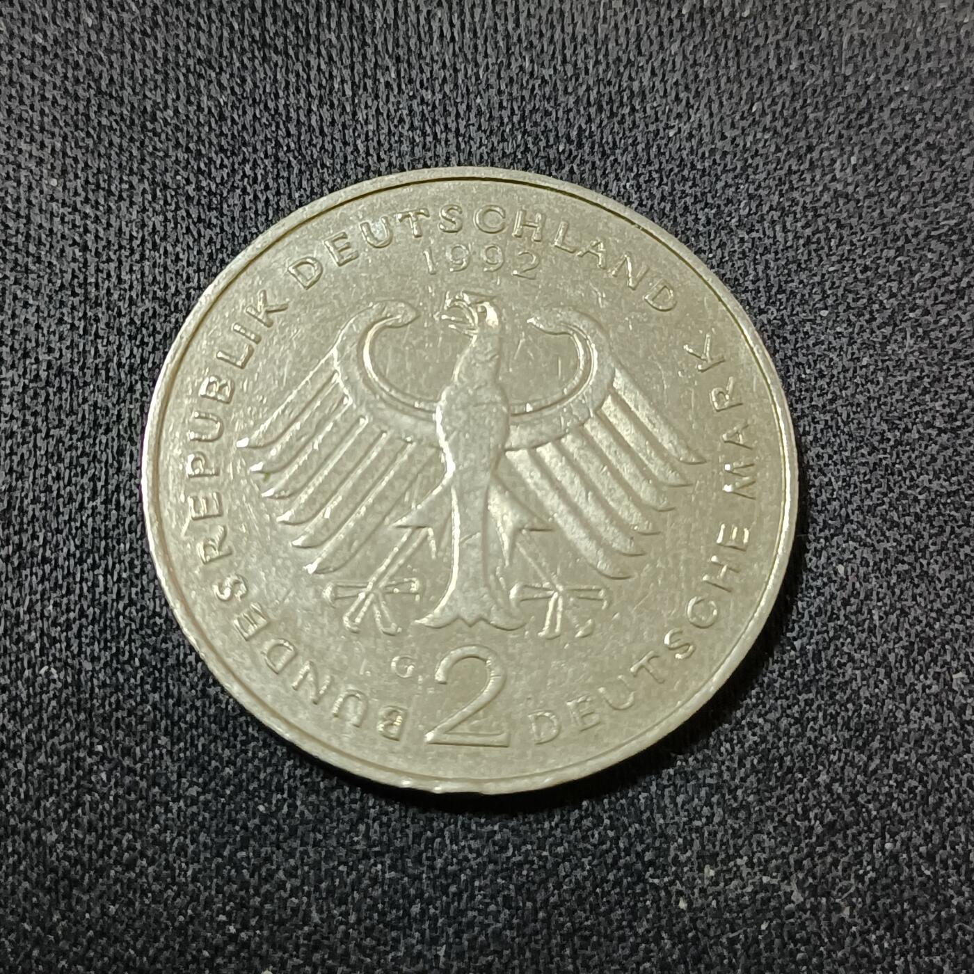 【游宝拍卖】乙巳蛇年88期 佣金1+6% 德国-2马克 1992年 弗朗茨·约瑟夫·施特劳斯(Franz Josef Strauß)