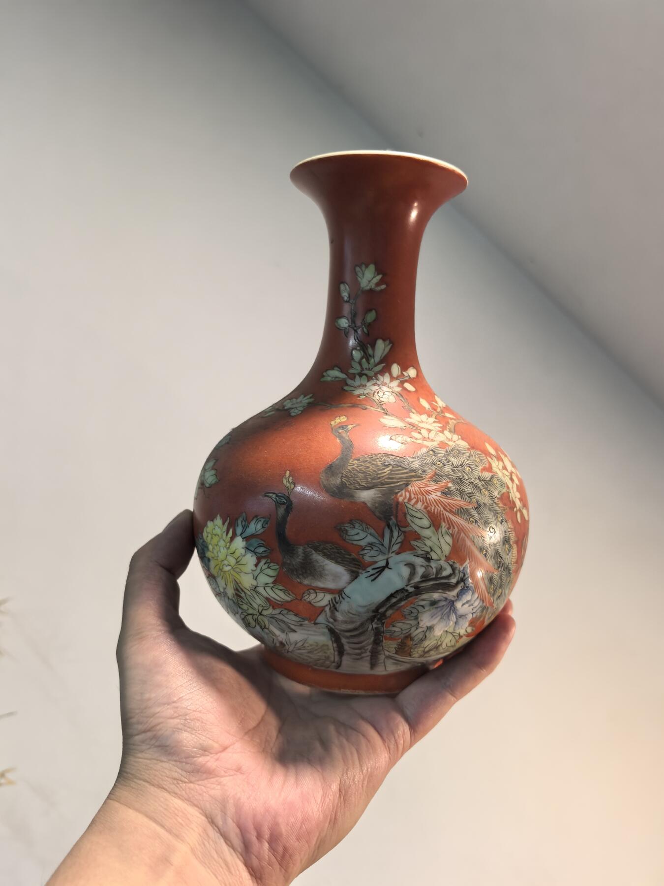 兰馨堂瓷器专场 老粉彩凤鸟瓷瓶