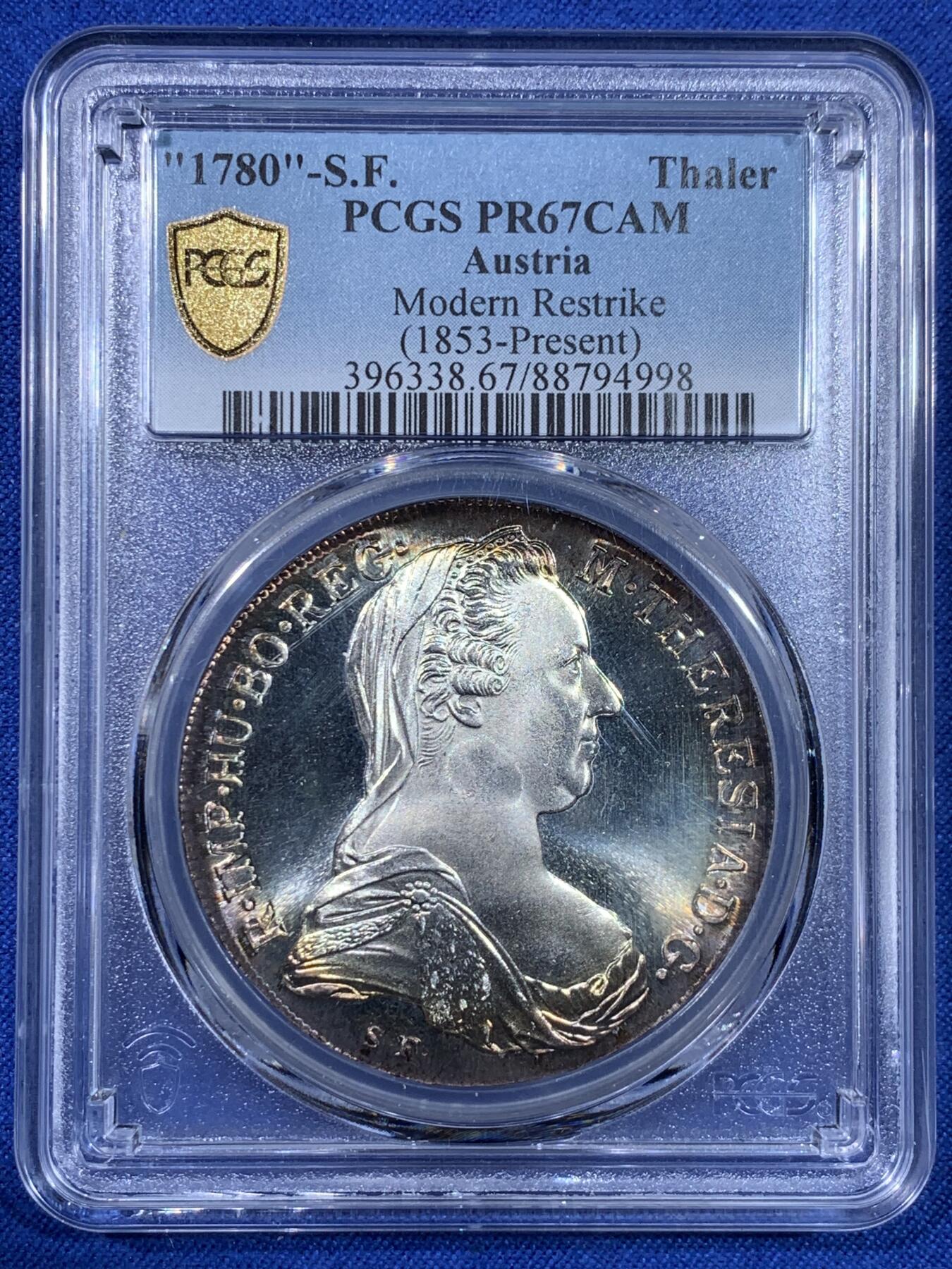 《竞宝斋》第439场 周日，周一，周二 3场连拍 （全场包邮） PCGS PR67CAM 1780年奥匈帝国大奶妈银币 PR精制币 顶级原光五彩 非常漂亮