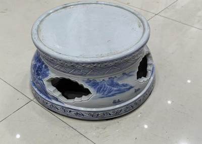 民国至创汇大尺寸青花花瓶座摆件 