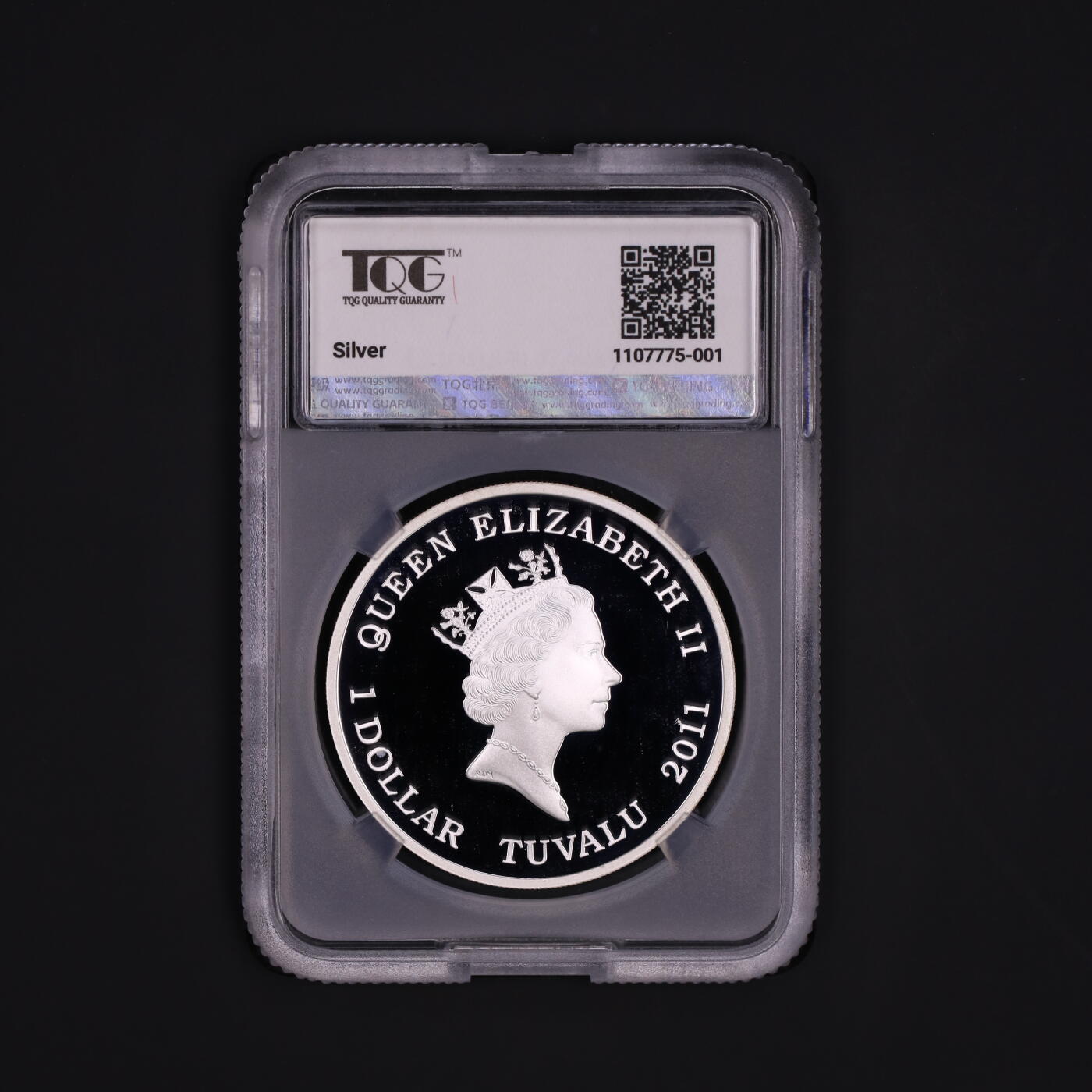 PThappally收藏第54次拍卖，英联邦地区硬币纸币 图瓦卢 2011 大熊猫保护主题 1 元 31.1035 克 999 纯银纪念币 TQG PF69UC 