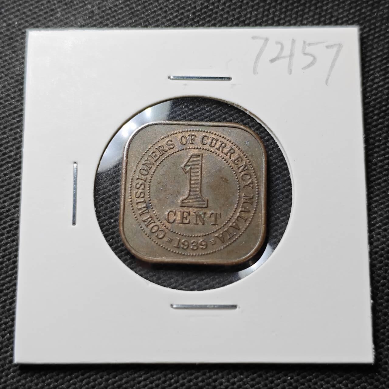 KK钱币收藏小铺  第372场  2月预留时间 周末发货  1939马来亚1分铜币