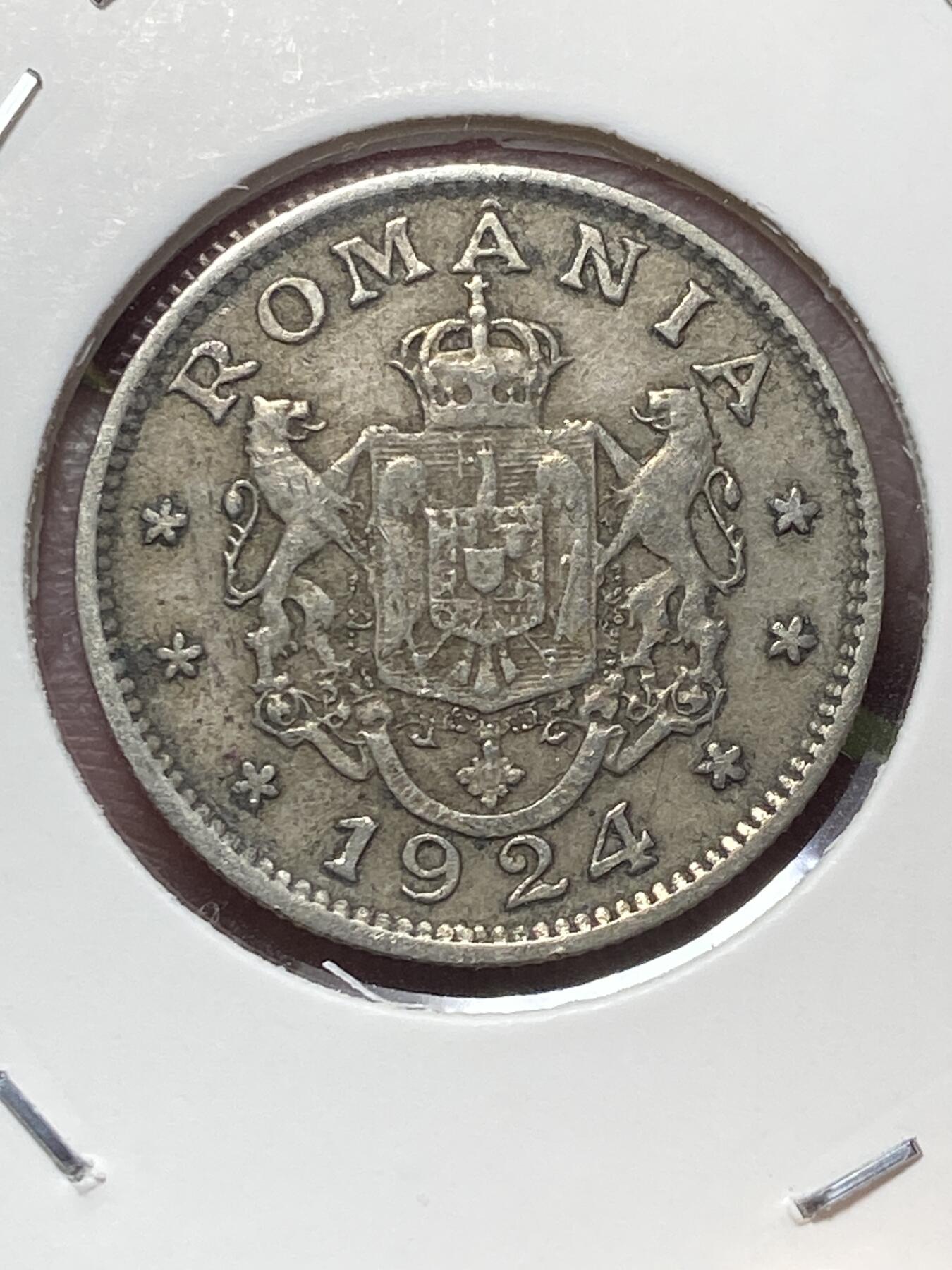 2025年第一百三十场(总第一百五十六场）外国好品纸夹散币场(免佣金) 罗马尼亚王国1924单年份1列伊(斐迪南一世时期，雷电标P版，法国普瓦西造)