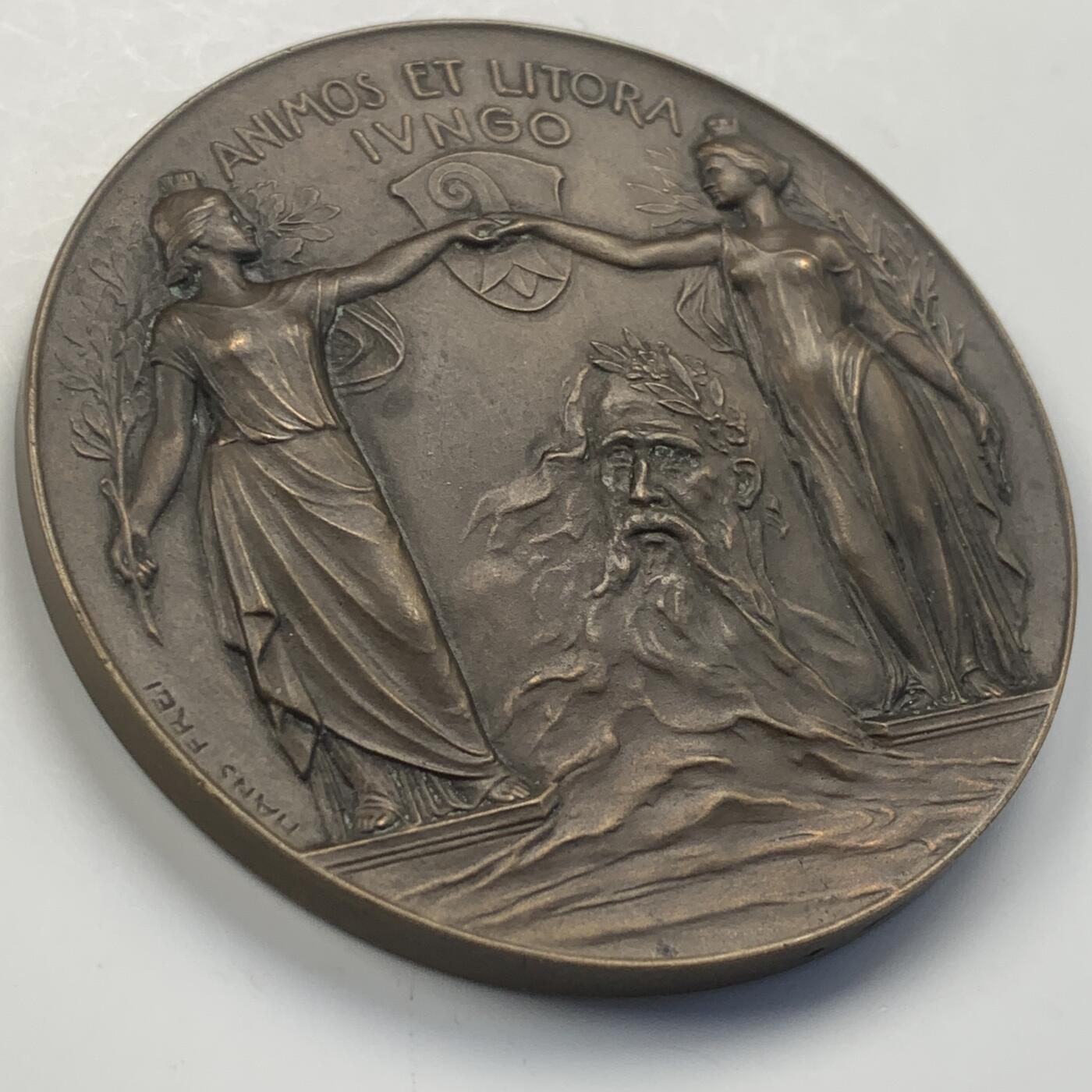 掌中浮雕-藏着的欧洲第042场 瑞士1905莱茵河大桥纪念大铜章，61mm