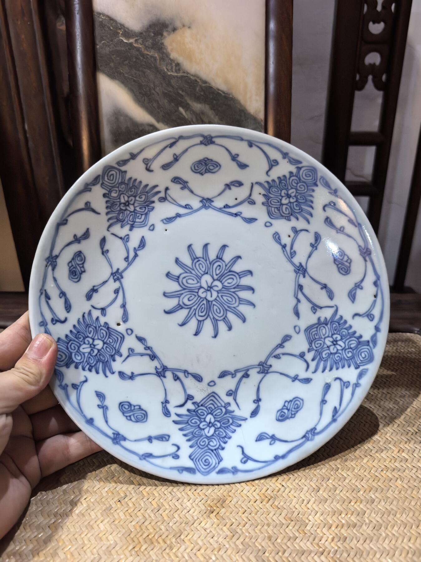 兰馨堂瓷器专场 清代宝相纹青花大盘，老瓷器老青花瓷老盘子