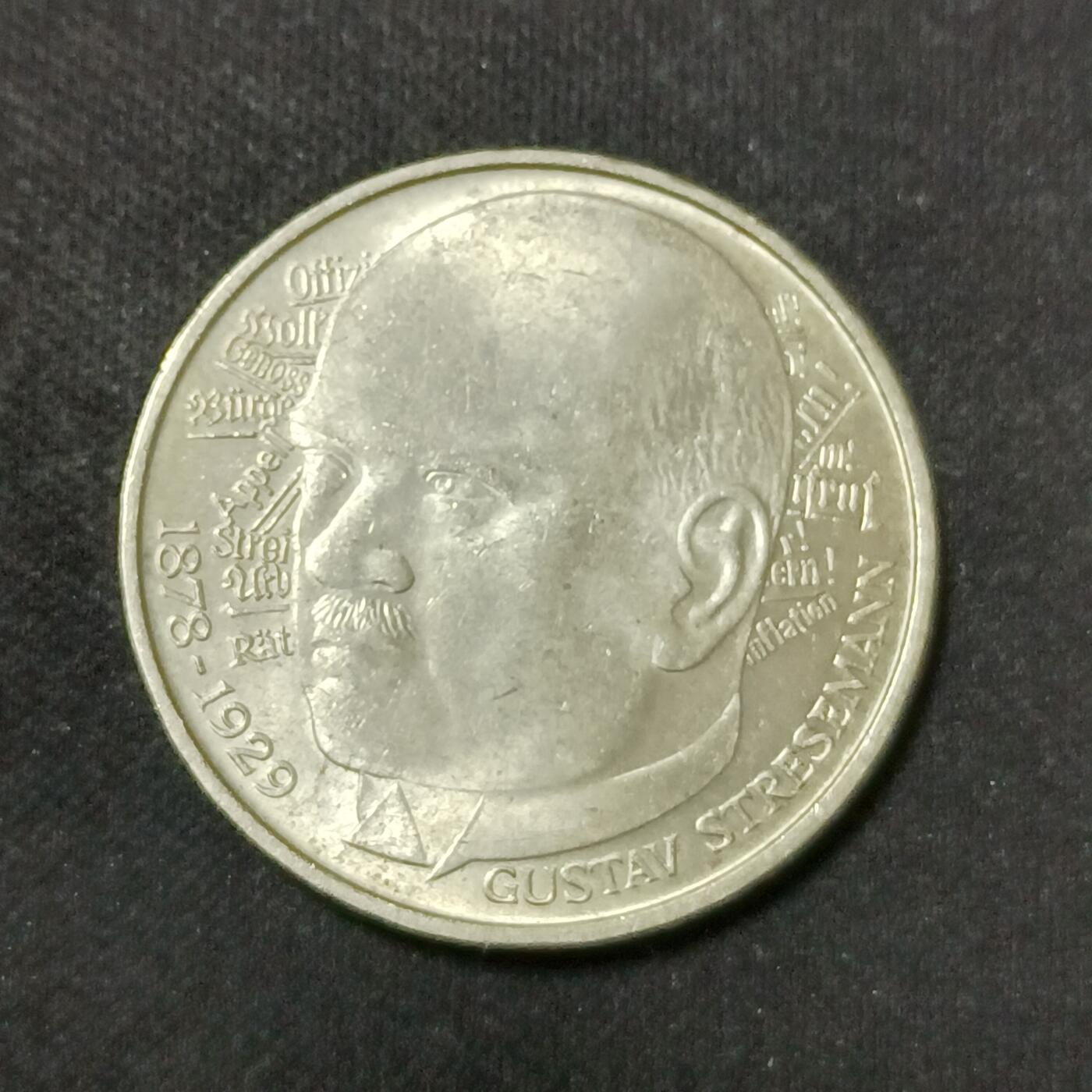 【游宝拍卖】乙巳蛇年88期 佣金1+6% 德国-5马克银币 1978年 11.2g Ag0.625 政治家古斯塔夫·施特雷泽曼(Gustav Stresemann)诞辰100周年