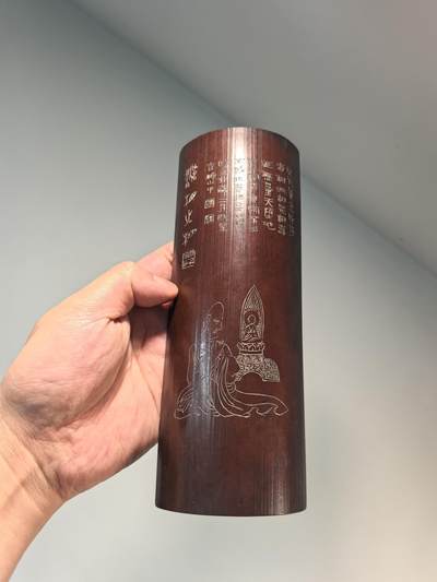 竹雕诗文佛像人物镇纸摆件臂搁 