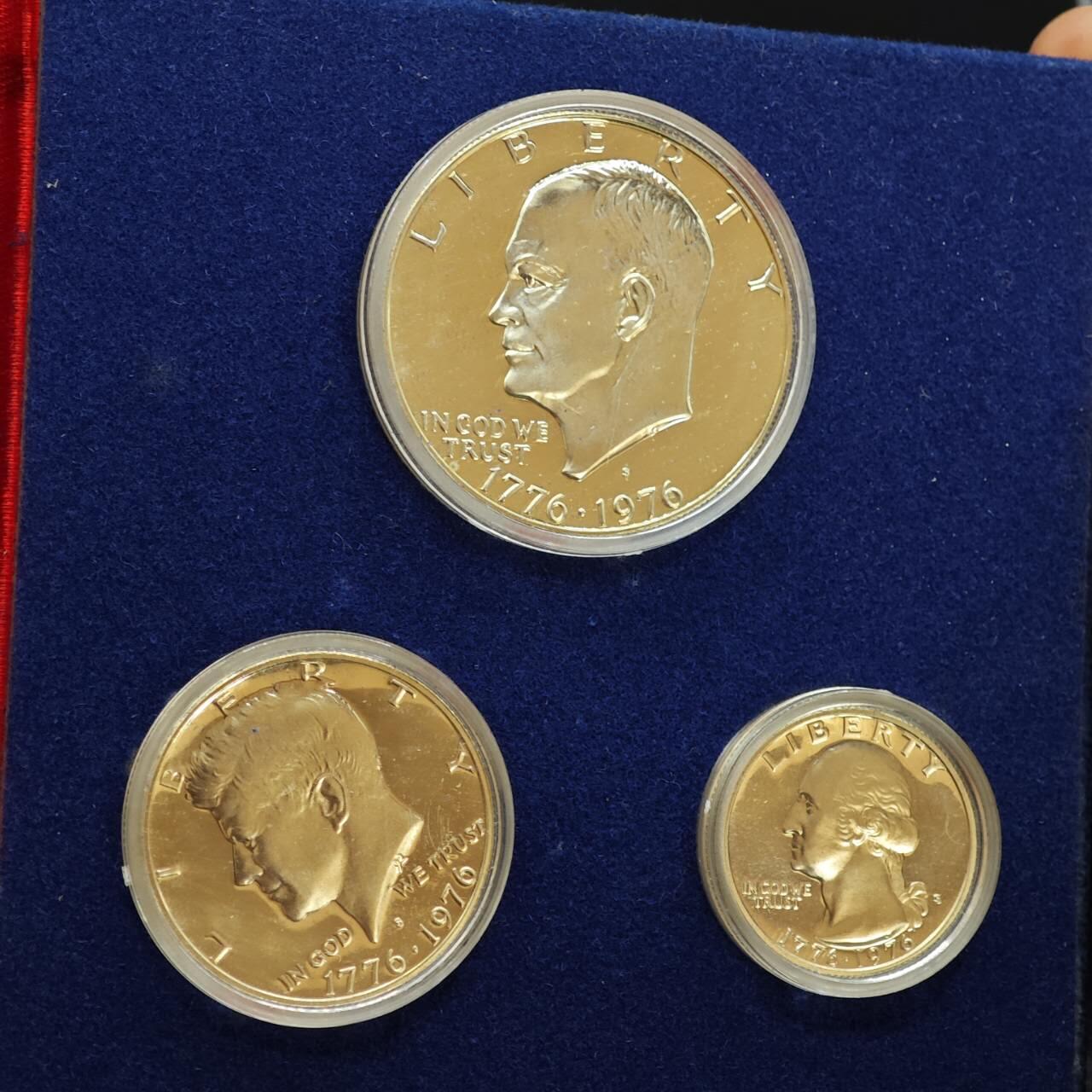 【淘币小摊】实时拍第七百九十九拍   银币套币场   满百包邮可预留二周 每周一统一发货   美国1976年建国200周年精制银币3枚套41.79克400银 银价193