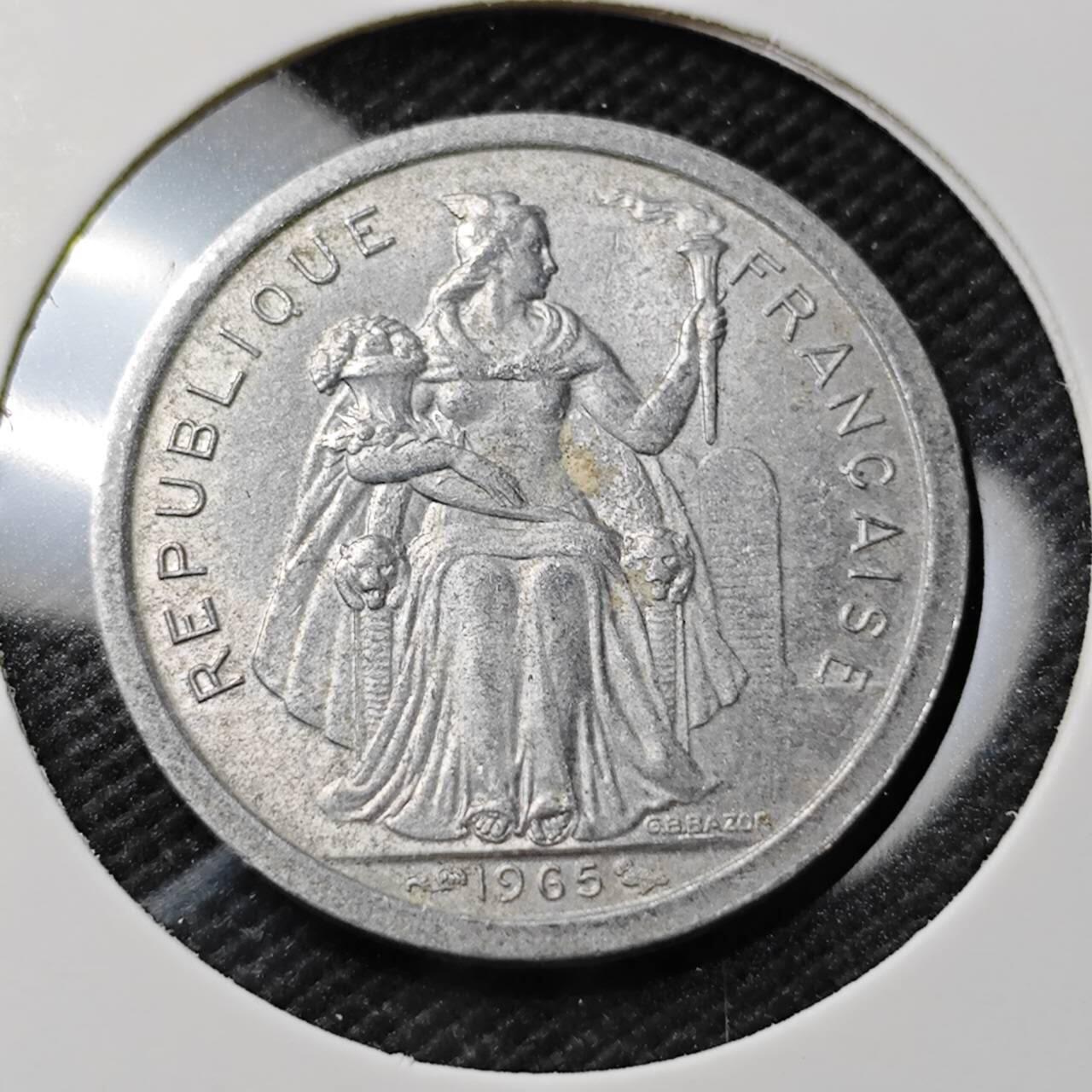 KK钱币收藏小铺  第372场  2月预留时间 周末发货  1965法属波利尼西亚1法郎