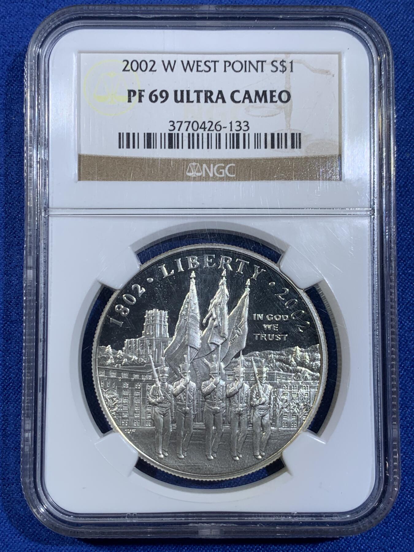 《竞宝斋》第439场 周日，周一，周二 3场连拍 （全场包邮） NGC PF69UC 美国2002年西点军校200周年精制纪念银币 获奖币