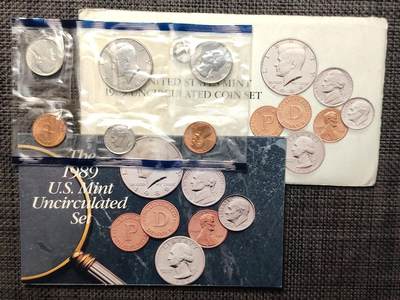 布加迪🐬～世界钱币(上海)🌾第 260 期 /  各国套币和散币 - 美国🇺🇸 1989年 6枚套币(蓝边) 费城造币厂