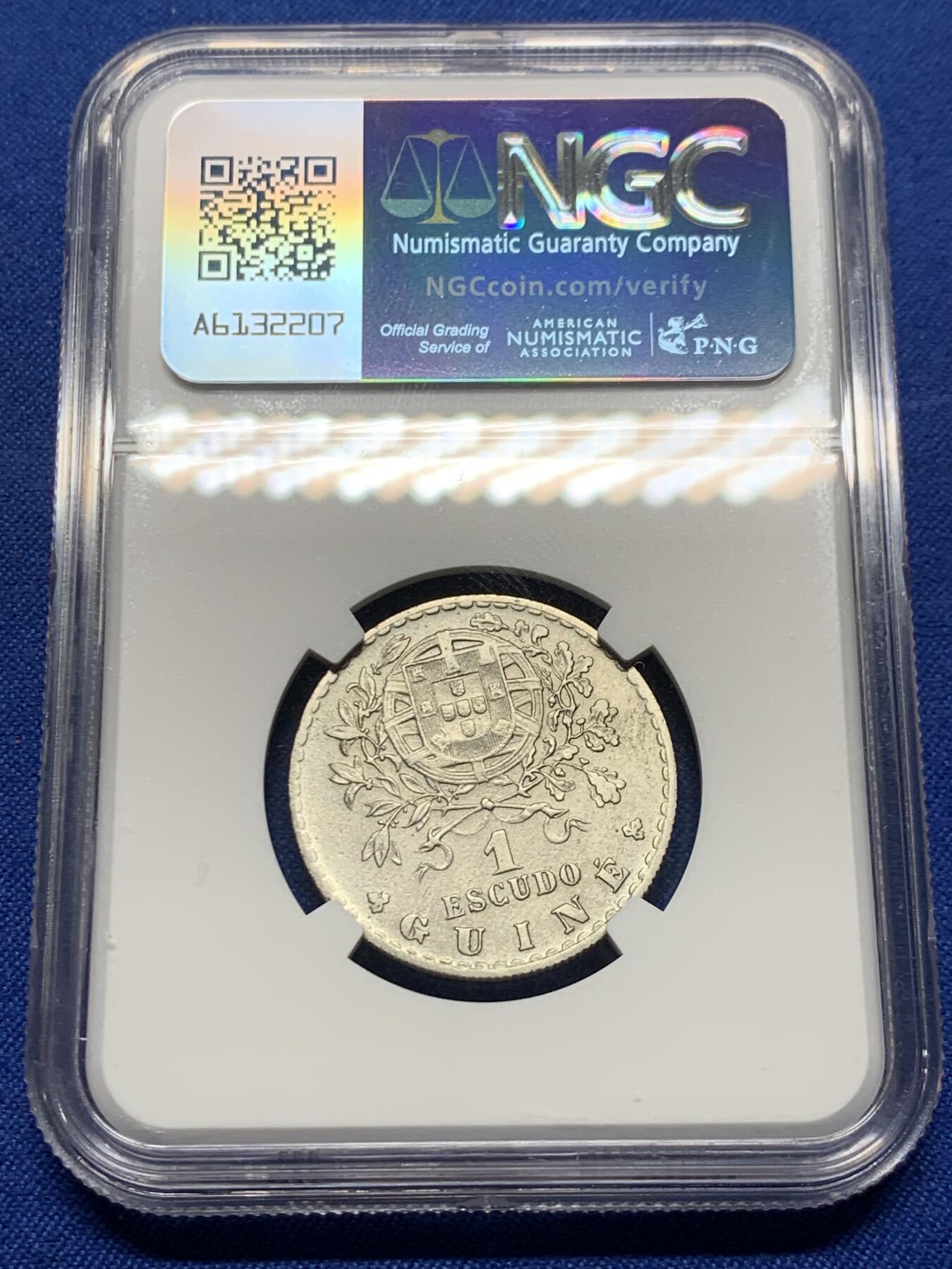 《竞宝斋》第439场 周日，周一，周二 3场连拍 （全场包邮） NGC UNC 葡属几内亚 1933年 1埃斯库多 该系列的最大面值 非常难得品种