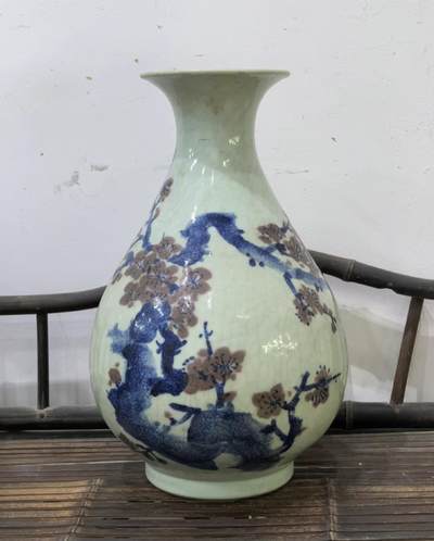 建国瓷厂景德镇曾勇大师青花釉里红玉壶春瓶