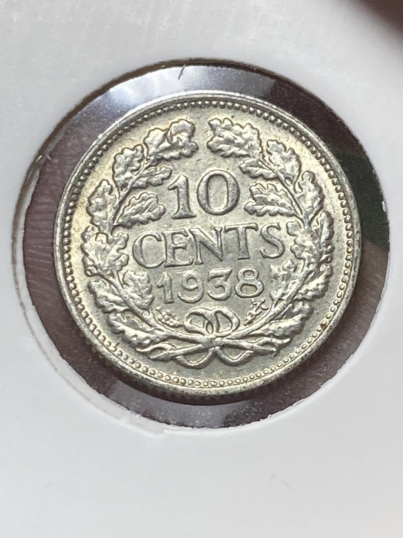 2025年第一百三十场(总第一百五十六场）外国好品纸夹散币场(免佣金) 原光好品–荷兰🇳🇱1938年10分银币(威廉明娜女王中年，Grapes葡萄标，640银)