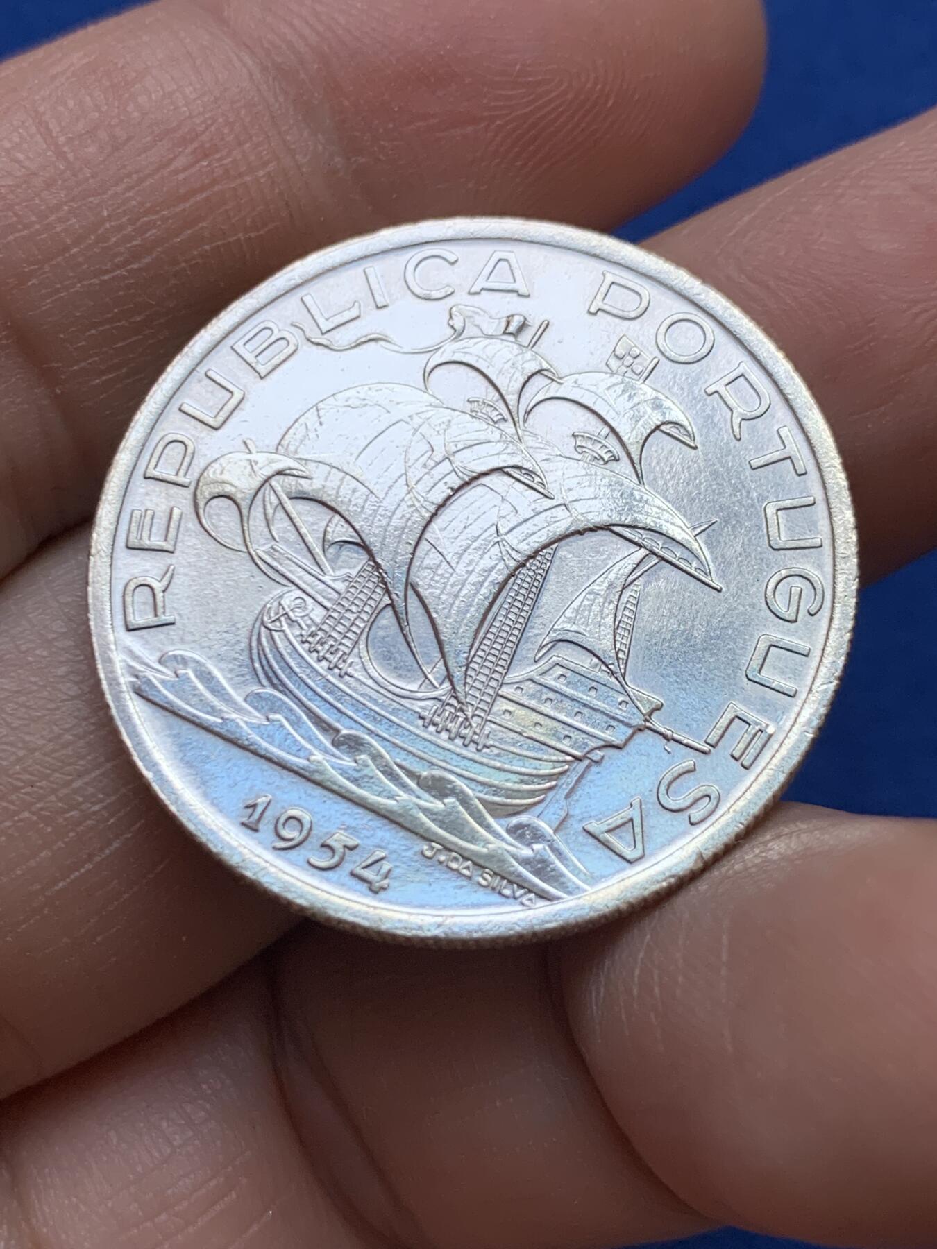 《竞宝斋》第439场 周日，周一，周二 3场连拍 （全场包邮） 葡萄牙 1954年 大航海帆船 10埃斯库多银币