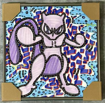 零元拍：歪歪 OWSON 系列作品装饰肌理画《宝可梦-超梦》，相框尺寸35/35CM。因展品出展，镜框可能有轻微划痕，介意勿拍 - 零元拍：歪歪 OWSON 系列作品装饰肌理画《宝可梦-超梦》，相框尺寸35/35CM。因展品出展，镜框可能有轻微划痕，介意勿拍