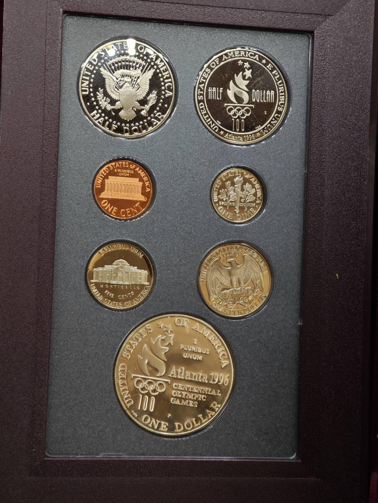 【淘币小摊】实时拍第七百九十九拍   银币套币场   满百包邮可预留二周 每周一统一发货   美国1996年精制套币含亚特兰大奥运会纪念币一对 银币26.7克900银0银价277