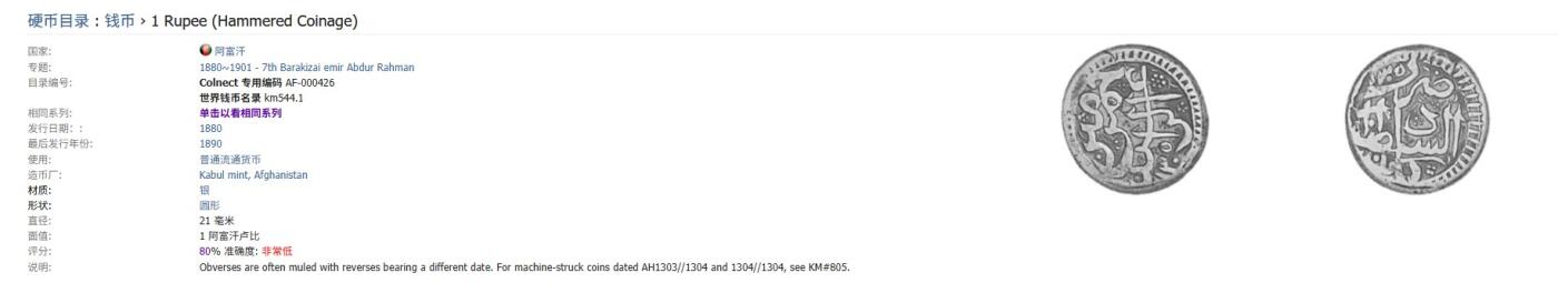 【良泉】第41期【自动场】11月27日晚19.30点开拍！86组，西方古代钱币专场 【藏家出品A】1880-1890年，巴拉克宰王朝 1阿富汗卢比，打制正中，形状舒服，该币种毕业级的品相。9.01克