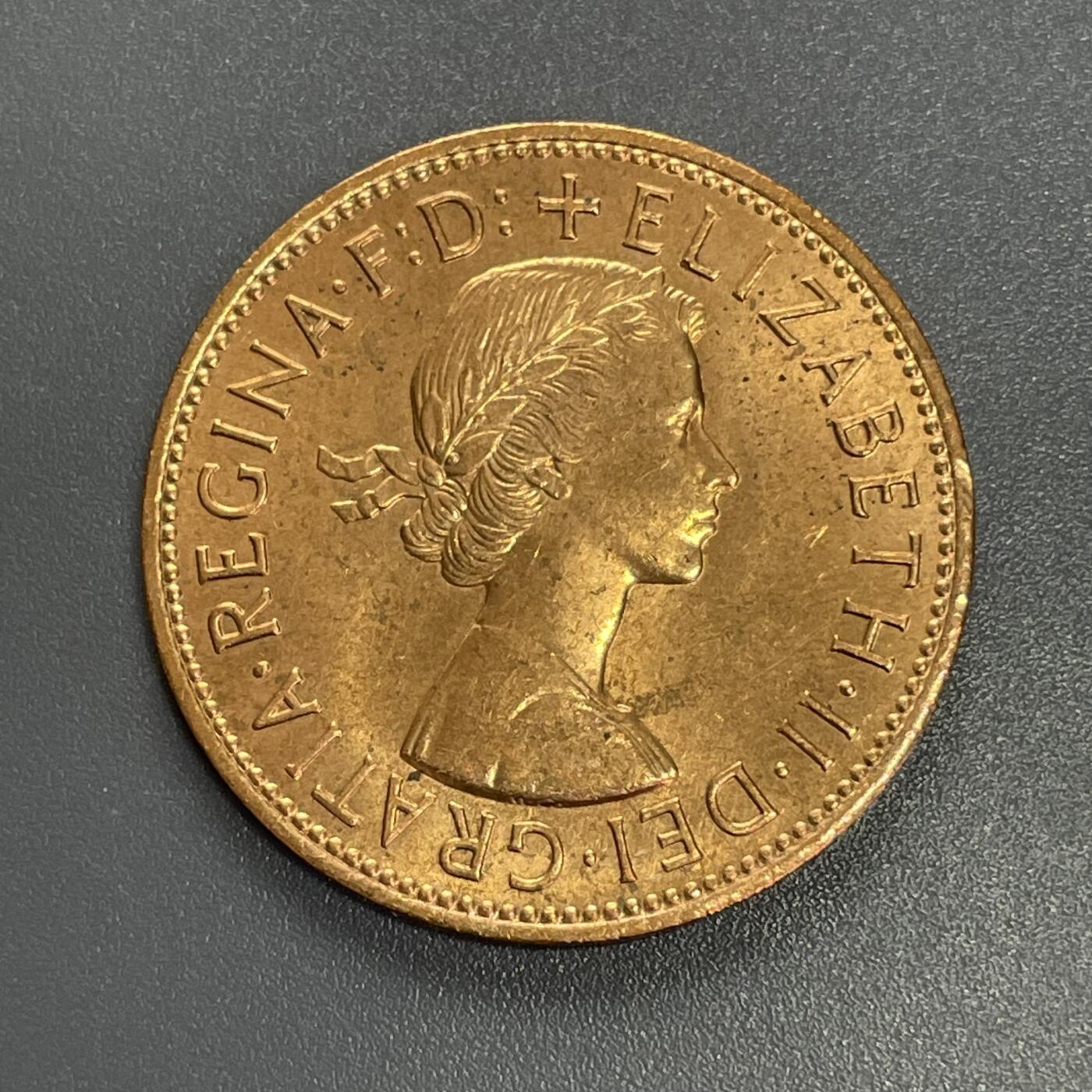 回流1123 英国1964年1便士铜币 伊丽莎白女王/不列颠女神