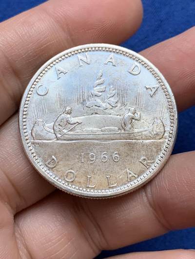 《竞宝斋》第439场 周日，周一，周二 3场连拍 （全场包邮） - 加拿大1966年划船大银币 转光好品，底光充沛，经典独木舟，细节和状态都不错