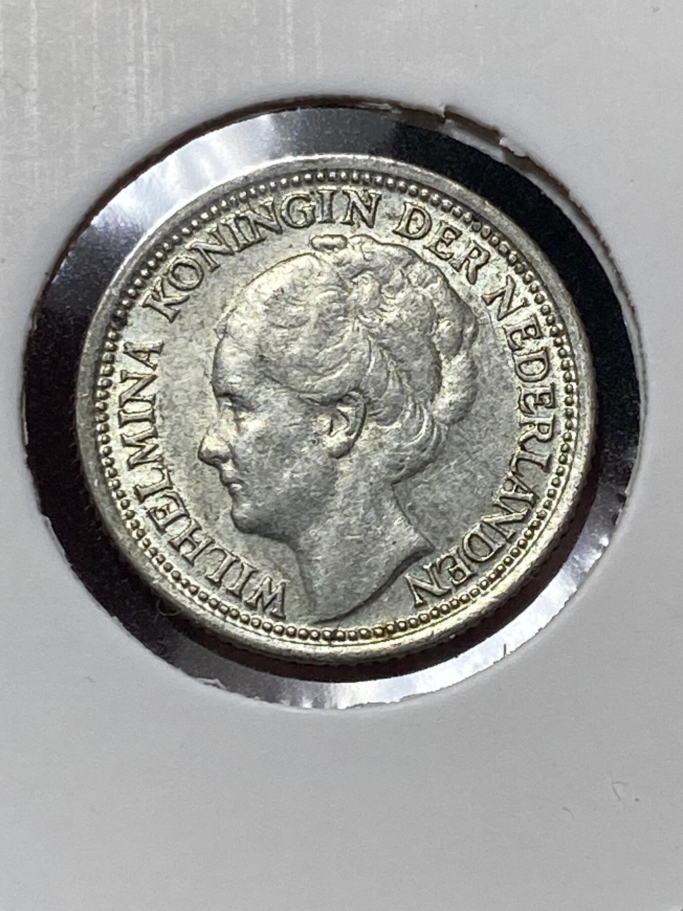 2025年第一百三十场(总第一百五十六场）外国好品纸夹散币场(免佣金) 带光好品–荷兰🇳🇱1939年10分银币(威廉明娜女王中年后期，Grapes葡萄标，640银)