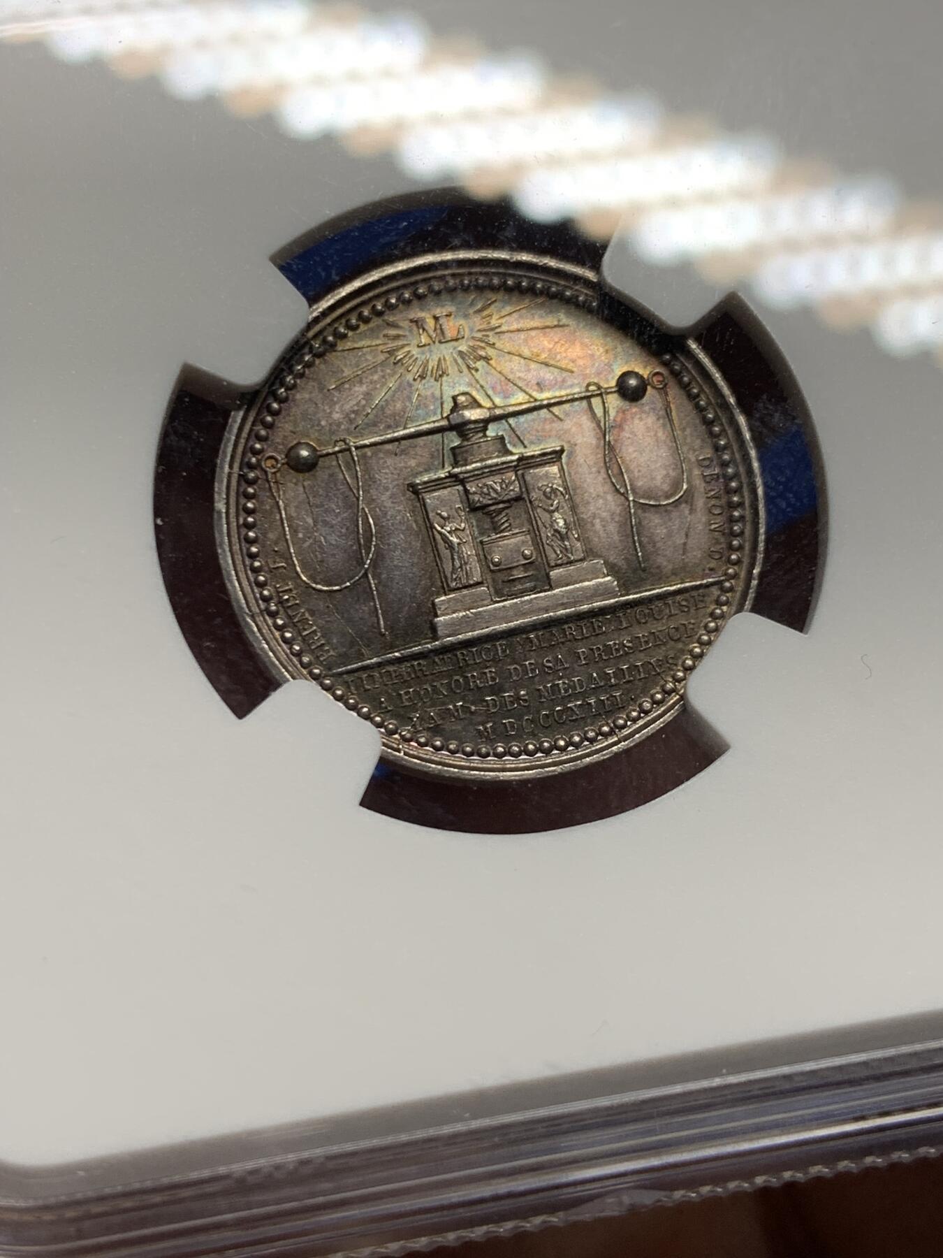 《竞宝斋》第439场 周日，周一，周二 3场连拍 （全场包邮） NGC MS62 法国1813年玛丽·路易丝皇后视察巴黎造币厂纪念银章 原铸