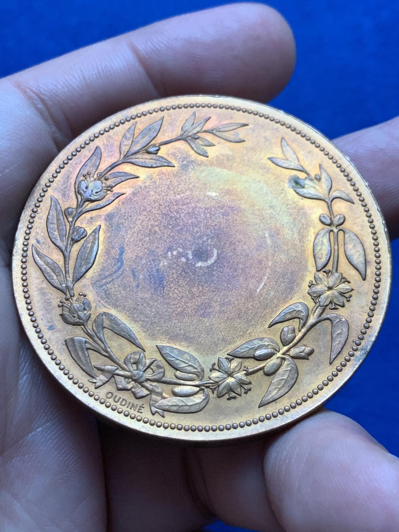 《竞宝斋》第439场 周日，周一，周二 3场连拍 （全场包邮） 法国反酗酒协会纪念铜章 63.2克 51mm 丰饶角铜标 带盒