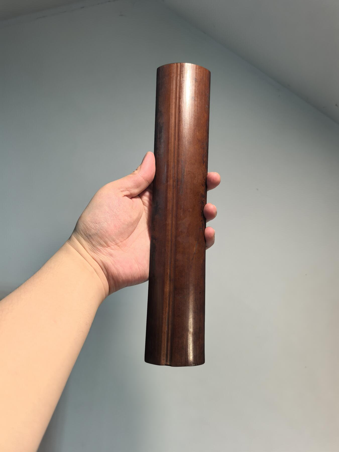 兰馨堂古玩杂项专场 老竹雕双面诗文素镇纸摆件 双面雕工