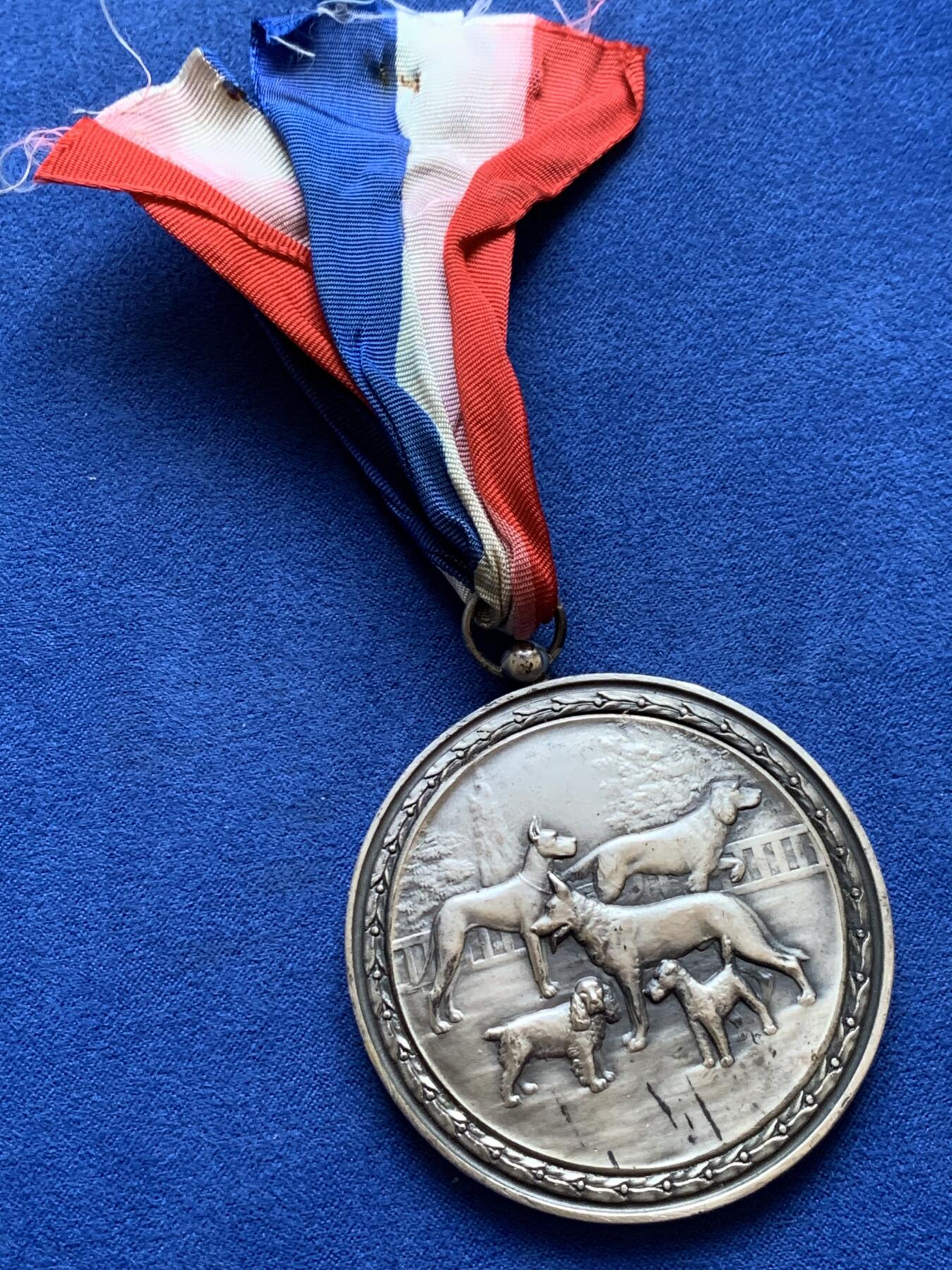 《竞宝斋》第439场 周日，周一，周二 3场连拍 （全场包邮） 法国犬业联合会镀银纪念章 总重约84.5克 59.8mm